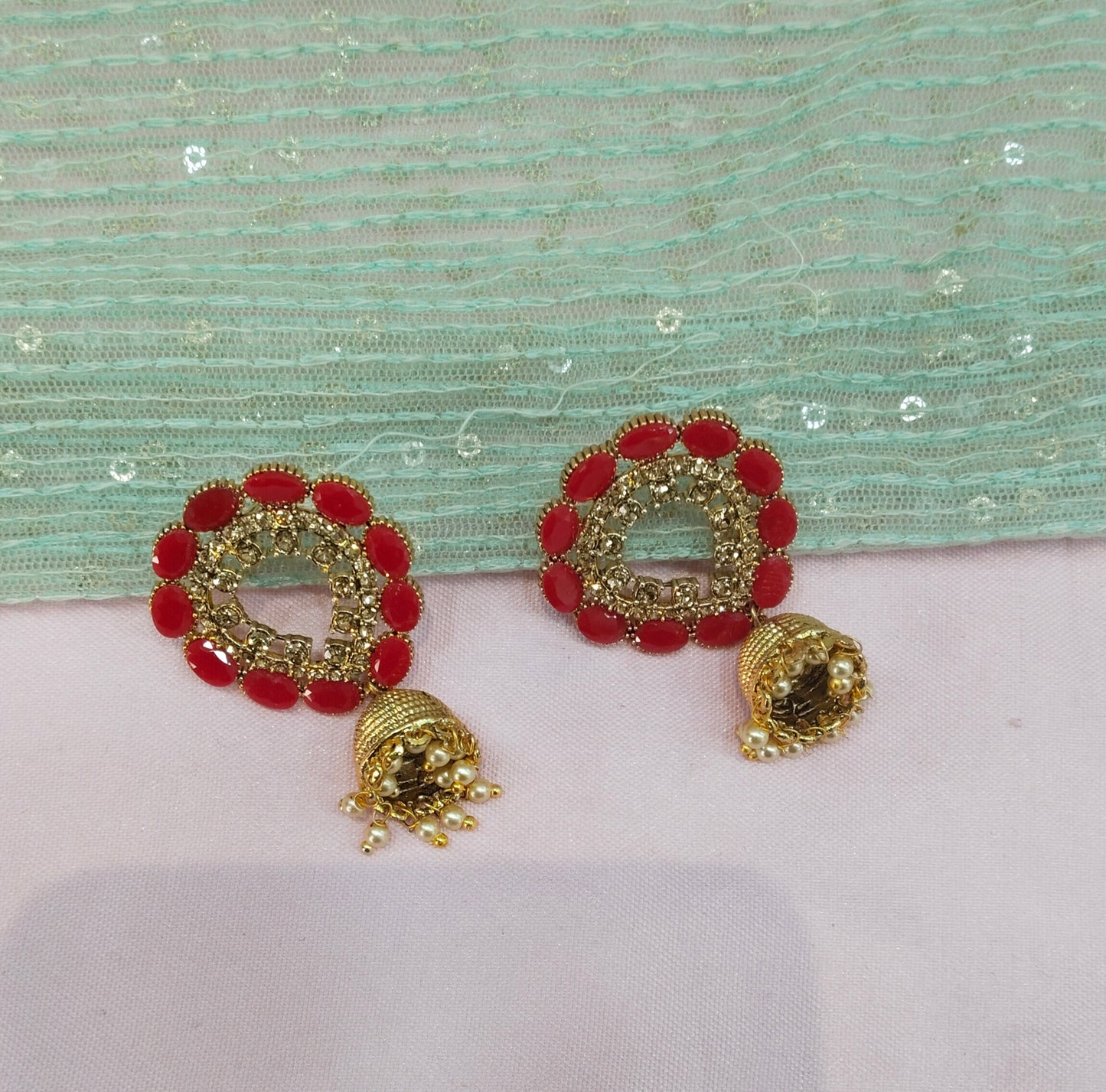 Red Bollywood Sehwag Jhumki Earrings Jewellery