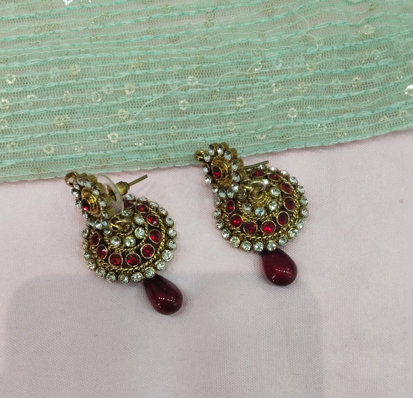 Maroon Bollywood Sehwag Jhumki Earrings Jewellery
