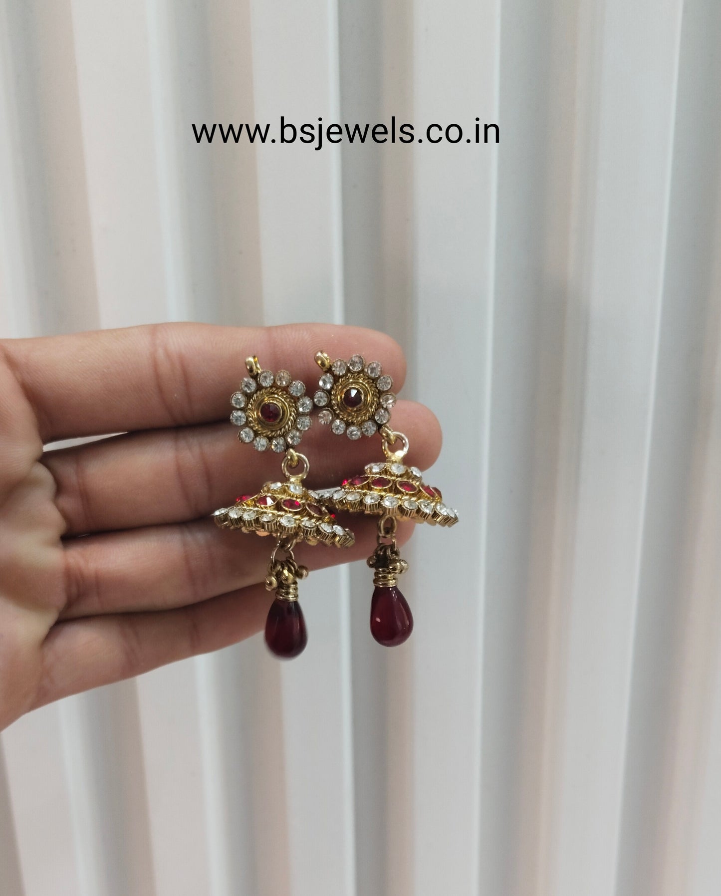 Maroon Bollywood Sehwag Jhumki Earrings Jewellery