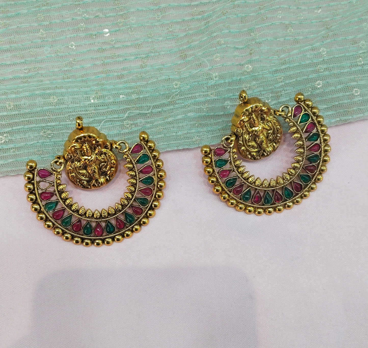 Maroon Green Bollywood Sehwag Earrings Temple Jewellery
