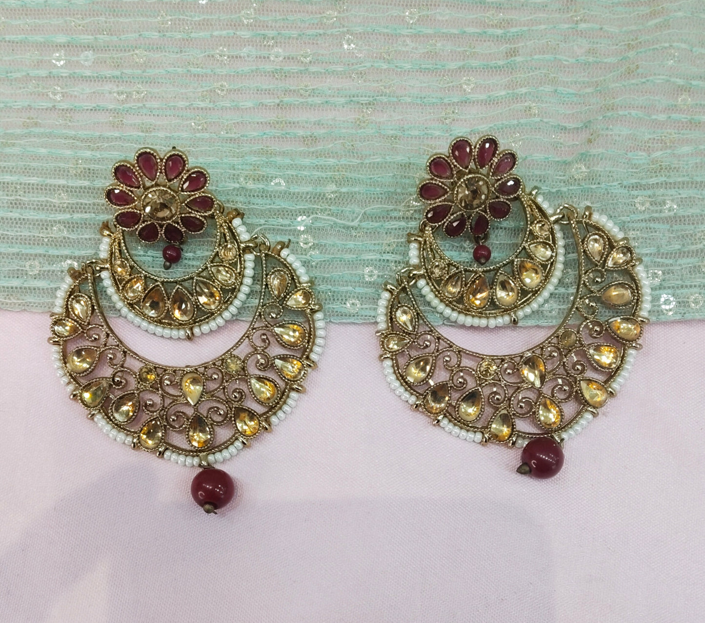 Maroon Bollywood Sehwag Earrings Jewellery