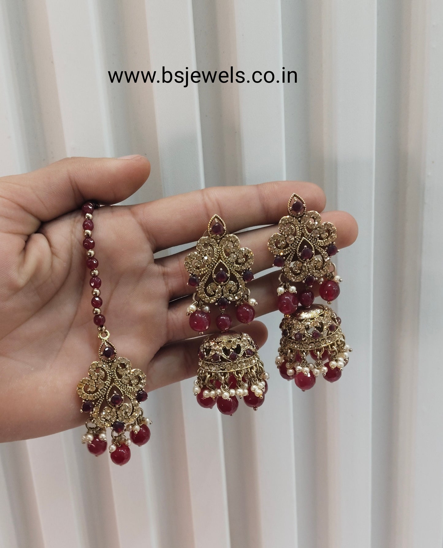 Maroon Bollywood Sehwag Jhumki Earrings Jewellery