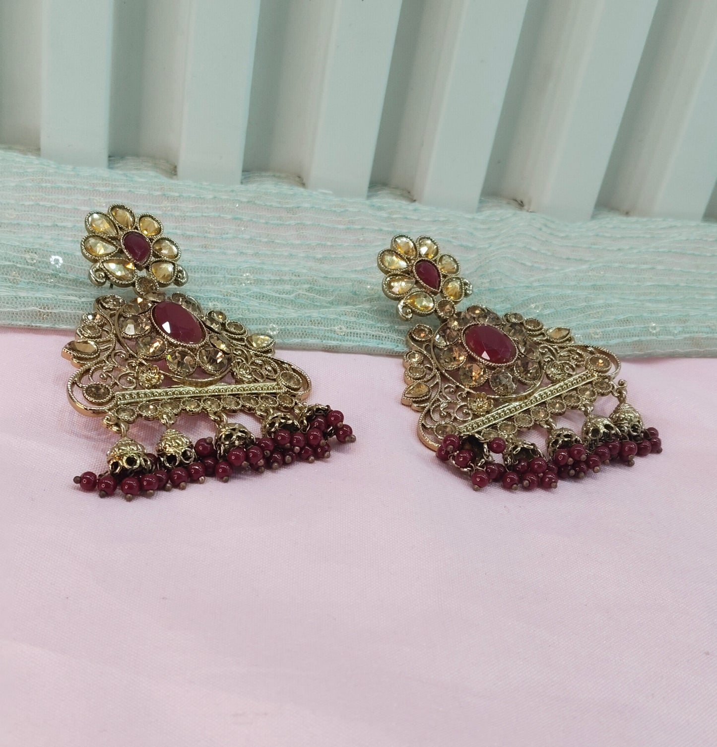 Maroon Bollywood Sehwag Earrings Jewellery