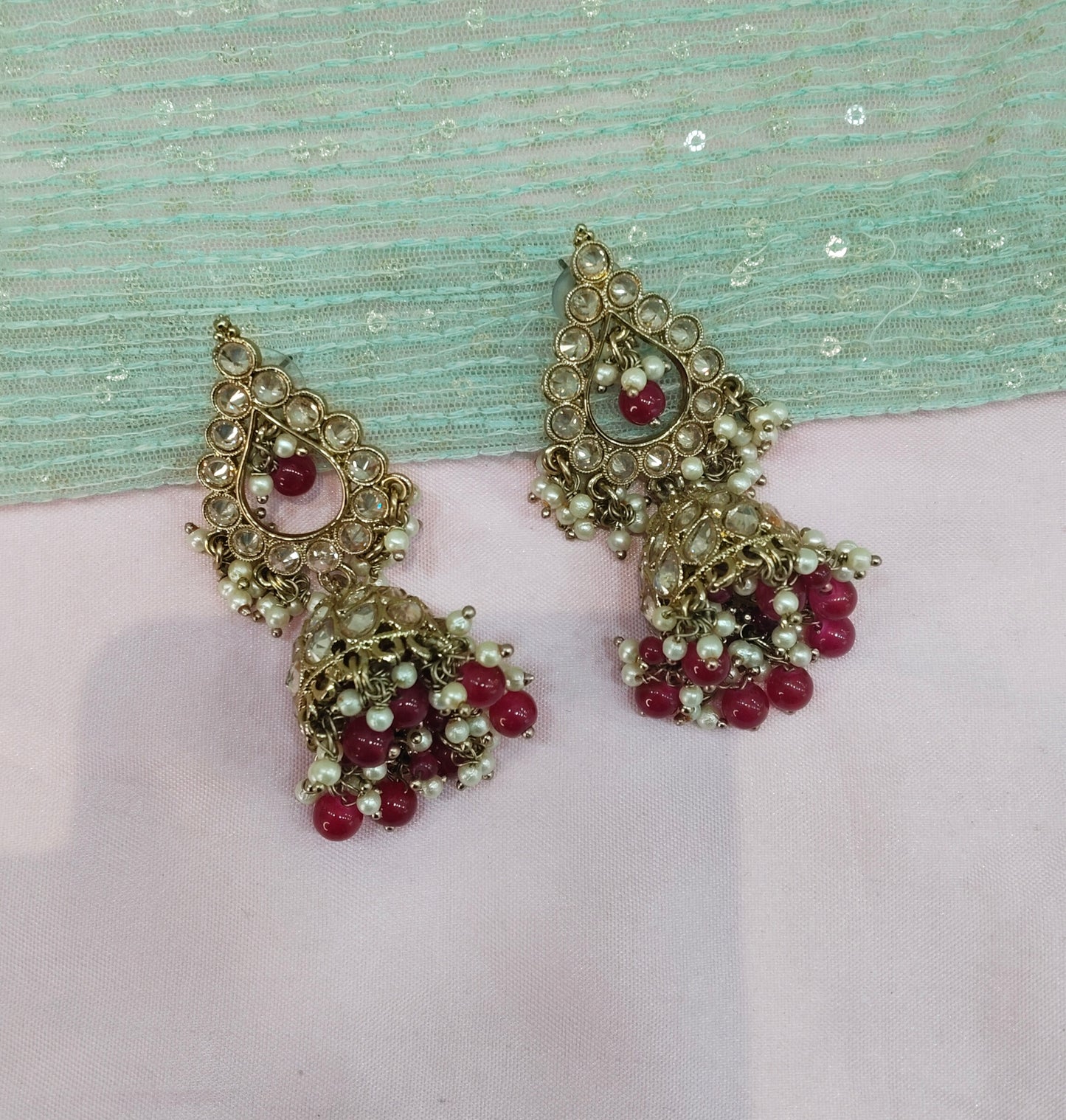 Maroon Bollywood Sehwag Jhumki Earrings Jewellery