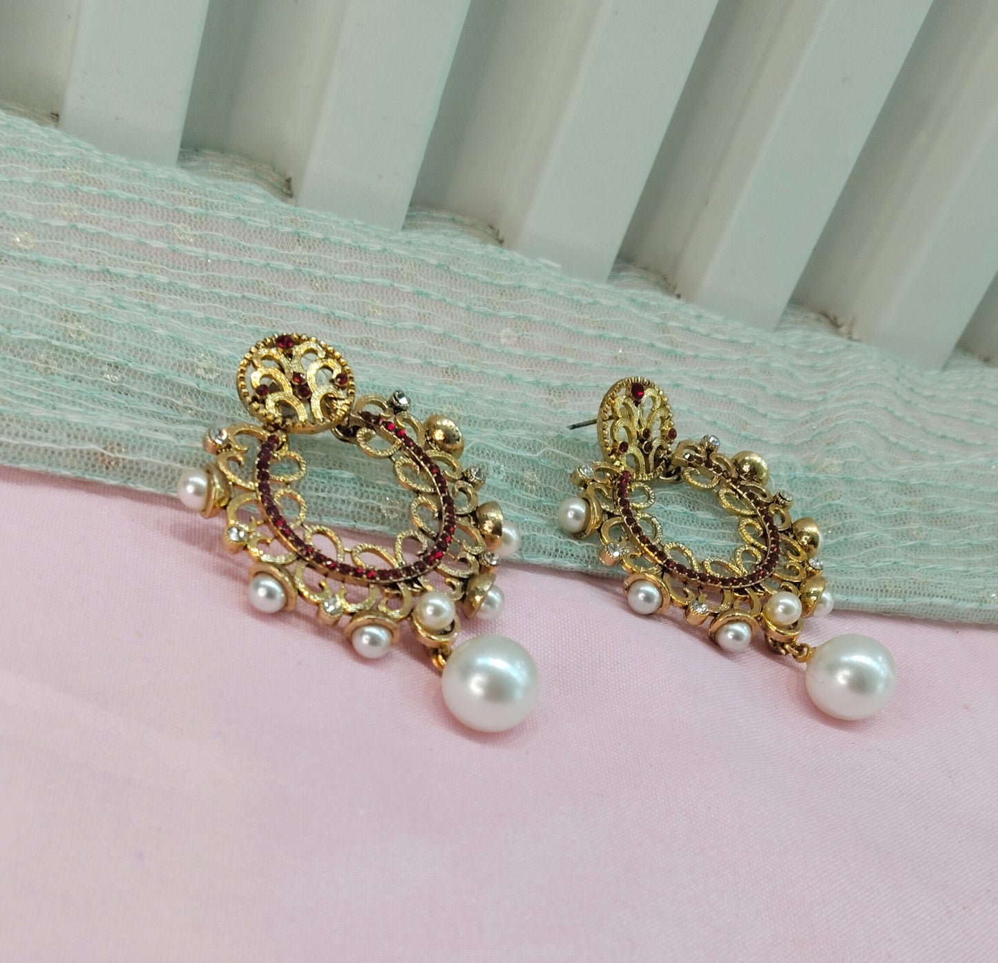 Maroon White Bollywood Sehwag Earrings Jewellery