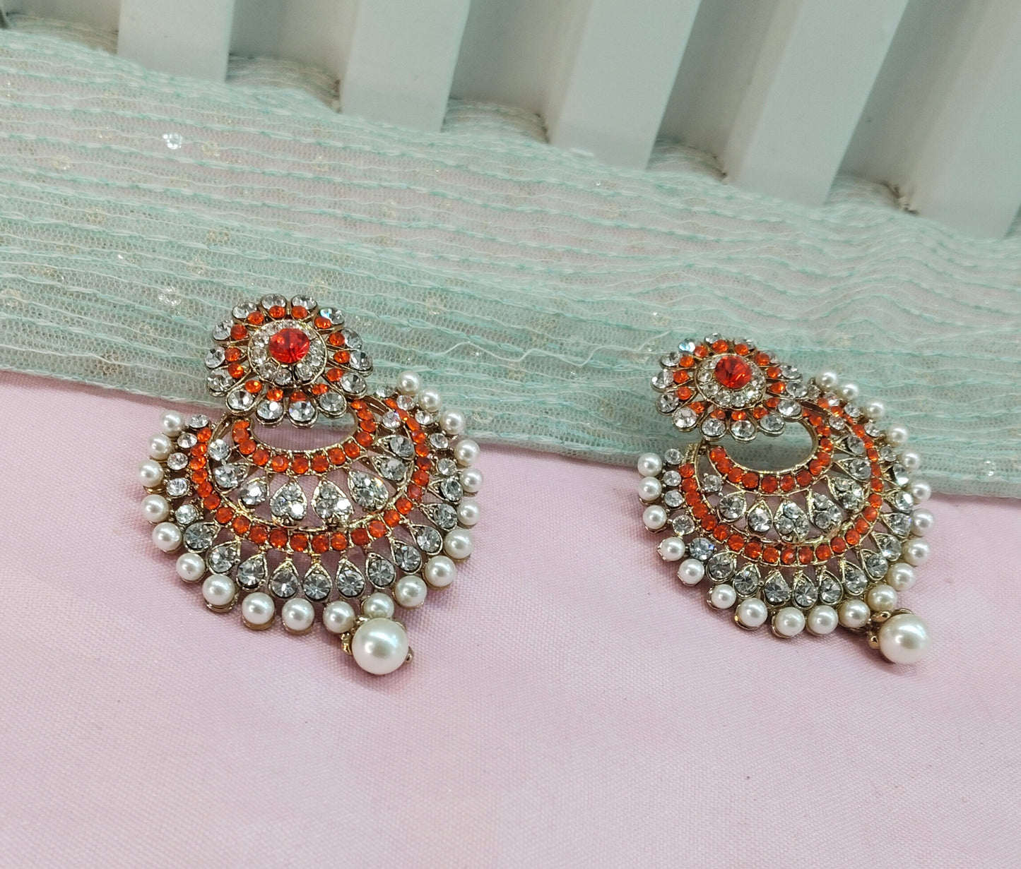 Orange Bollywood Sachin Earrings Jewellery
