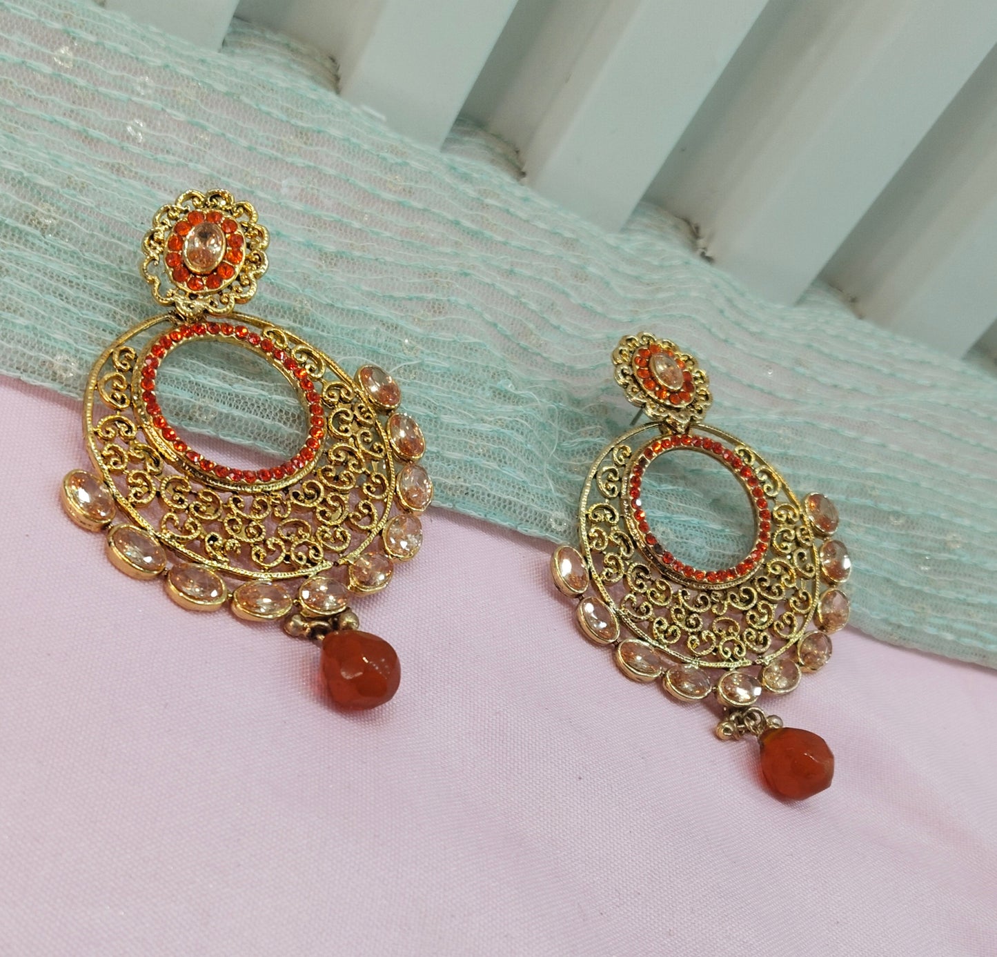 Orange Bollywood Sachin Earrings Jewellery
