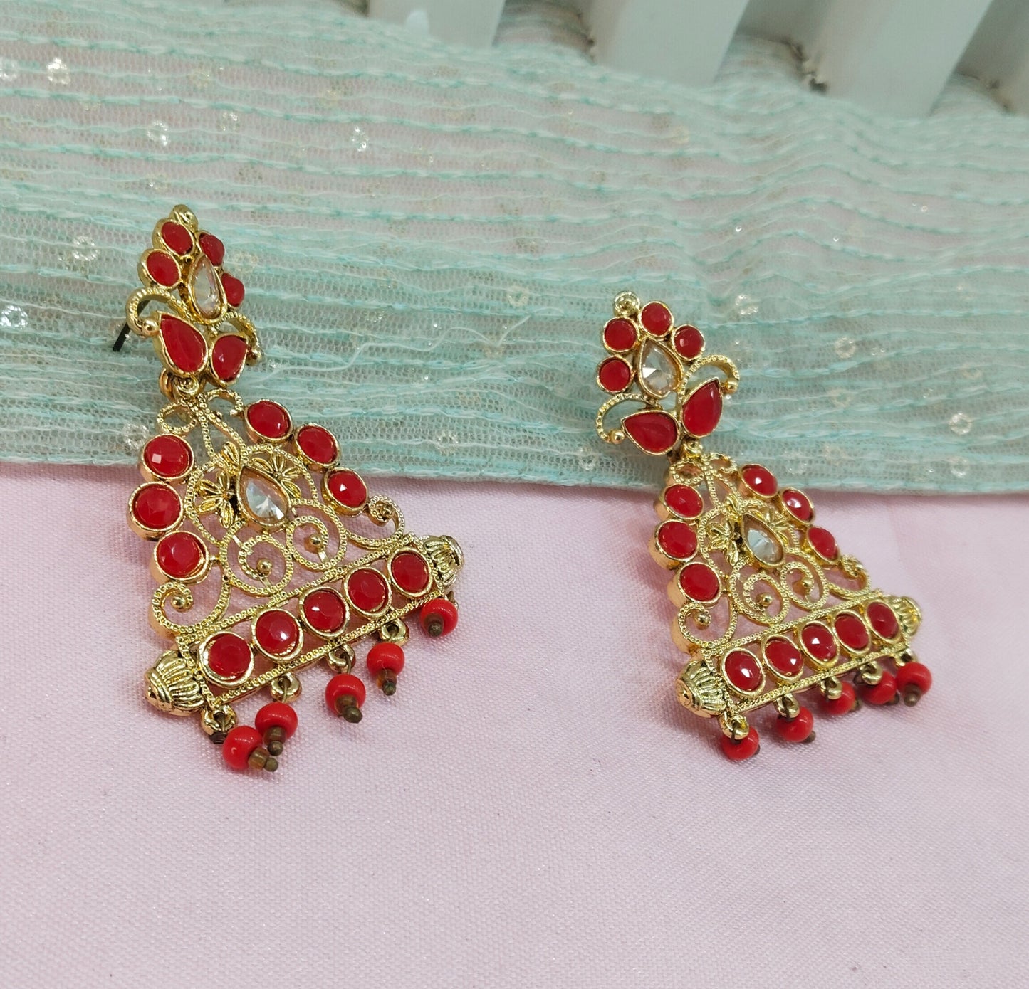 Red Bollywood Sachin Earrings Jewellery
