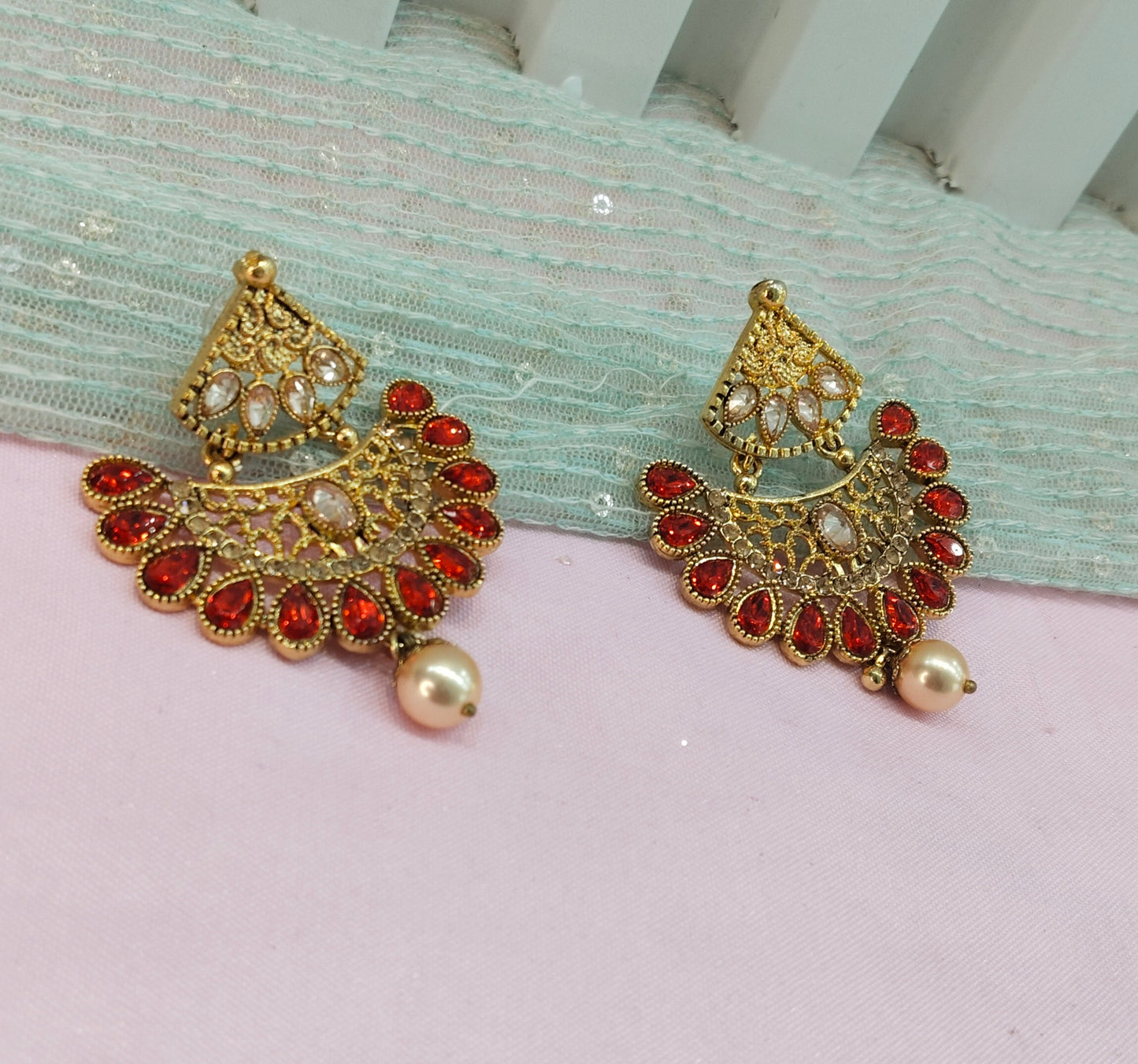 Red Bollywood Sachin Earrings Jewellery