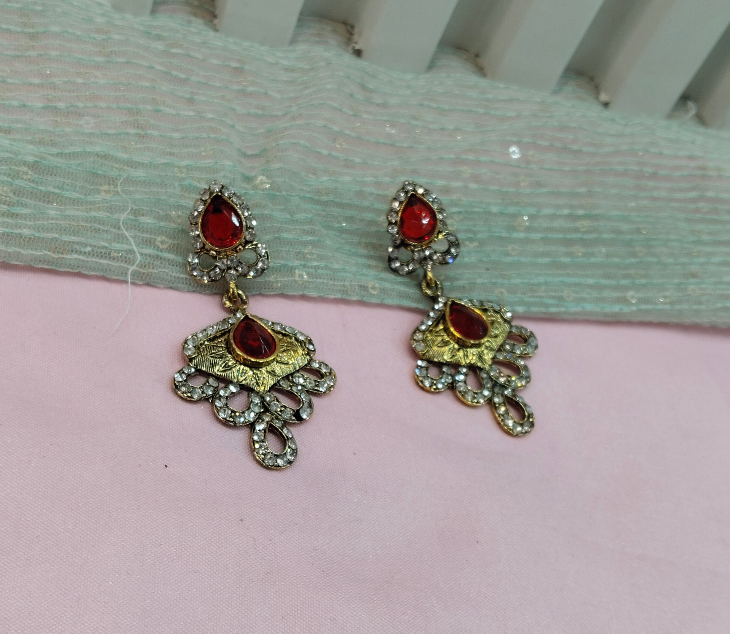 Red Bollywood Sachin Earrings Jewellery