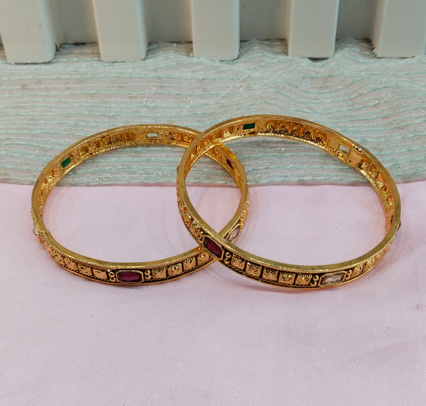 2.6 Size bangles jewelry /Traditional bollywood jewelry/Ruby Green Gold bangles