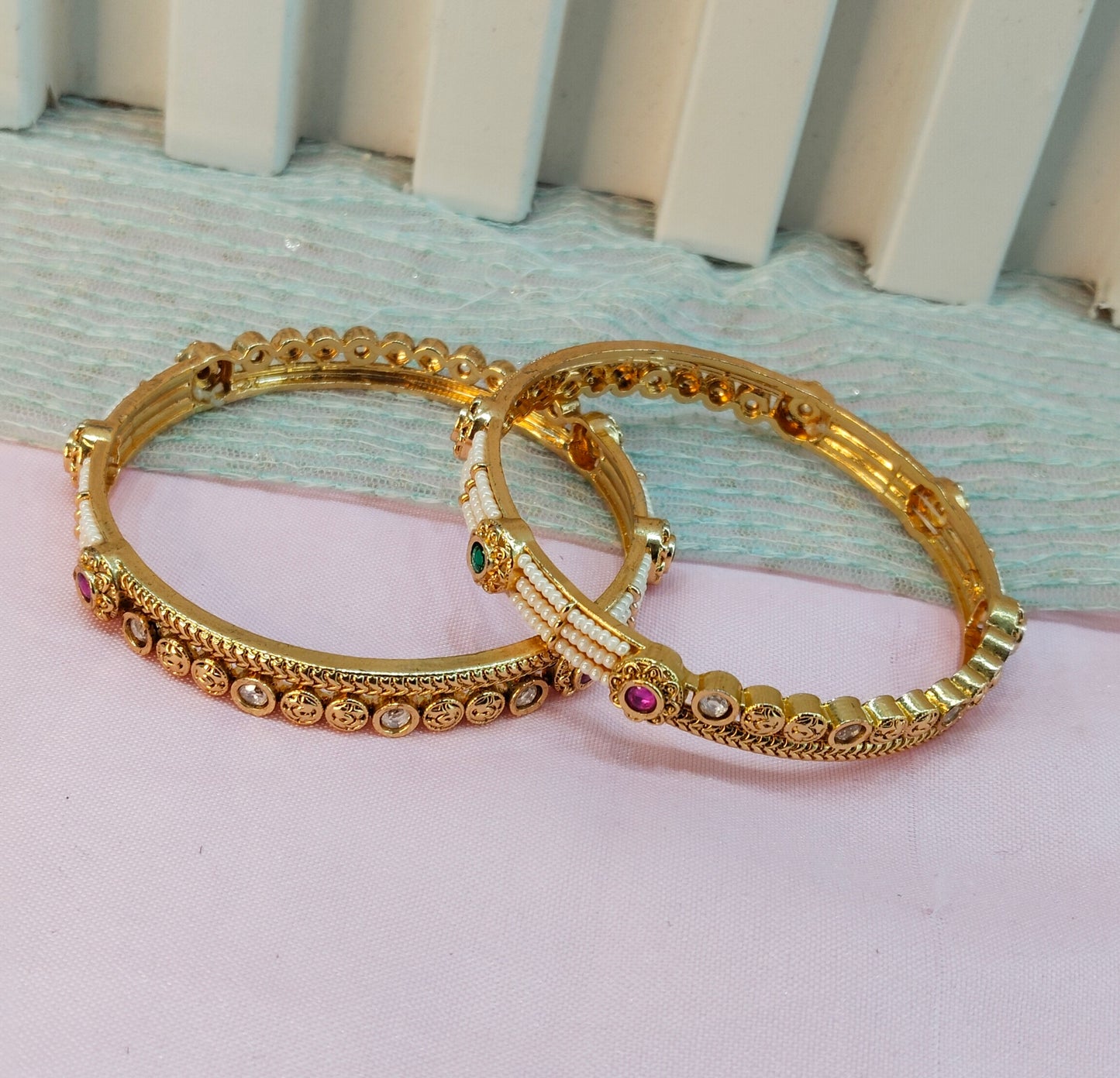 2.6 Size bangles jewelry /Traditional bollywood jewelry/Ruby Green Gold bangles