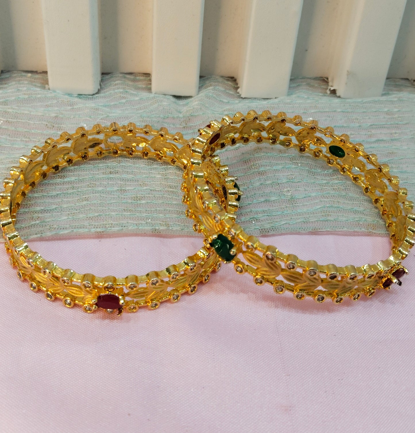 2.6 Size bangles jewelry /Traditional bollywood jewelry/Ruby Green Gold bangles