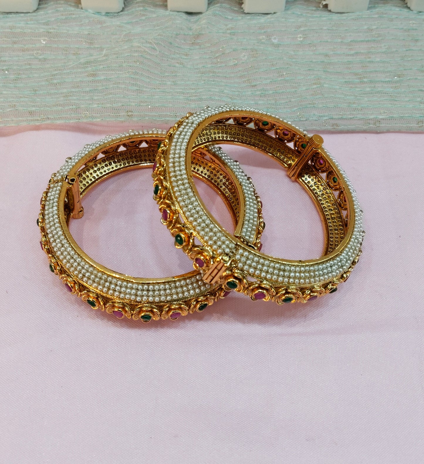 2.6 Size bangles jewelry /Traditional bollywood jewelry/Ruby Green Gold bangles