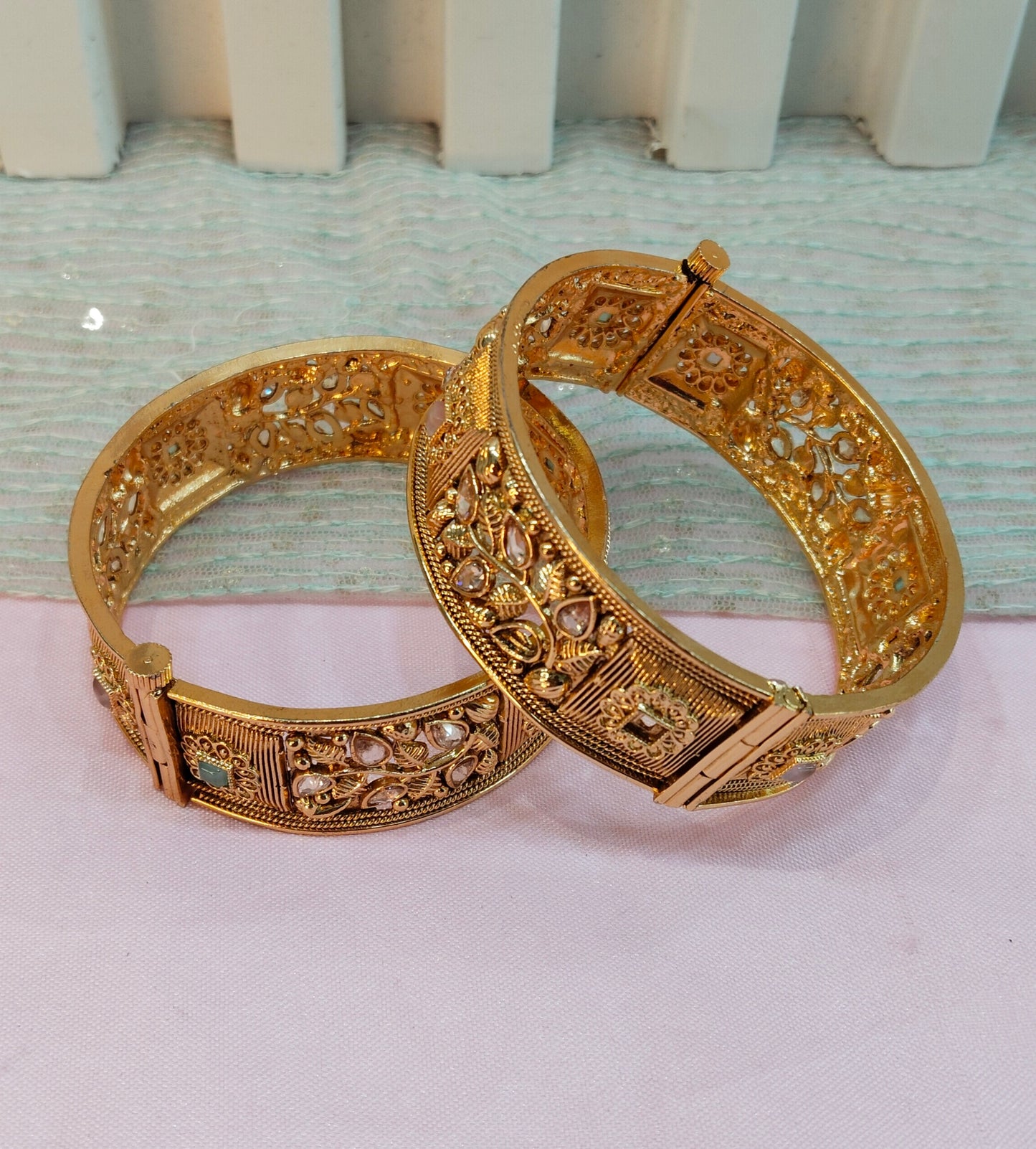 2.4 Size bangles jewelry /Traditional bollywood jewelry/Mint Pink Screw Gold bangles