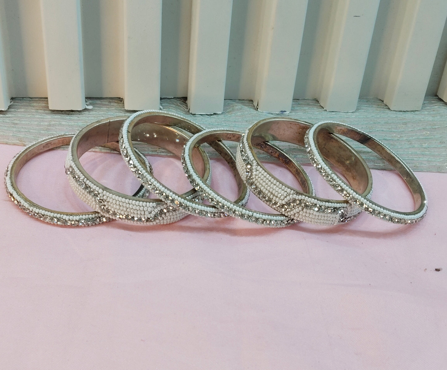 2.6 Size bangles jewelry Set /Traditional bollywood jewelry/Silver White Antique bangles