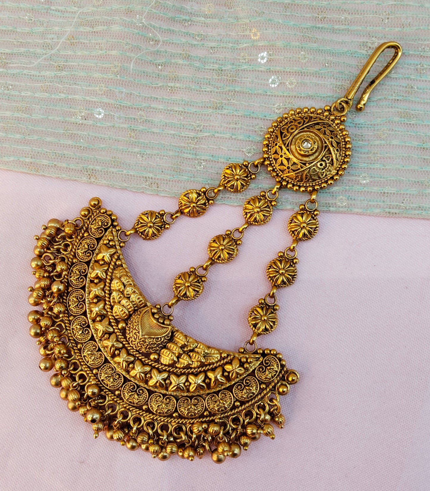 Gold Jhumar Headpassa Bridal Passa/Pakistani side Headpiece