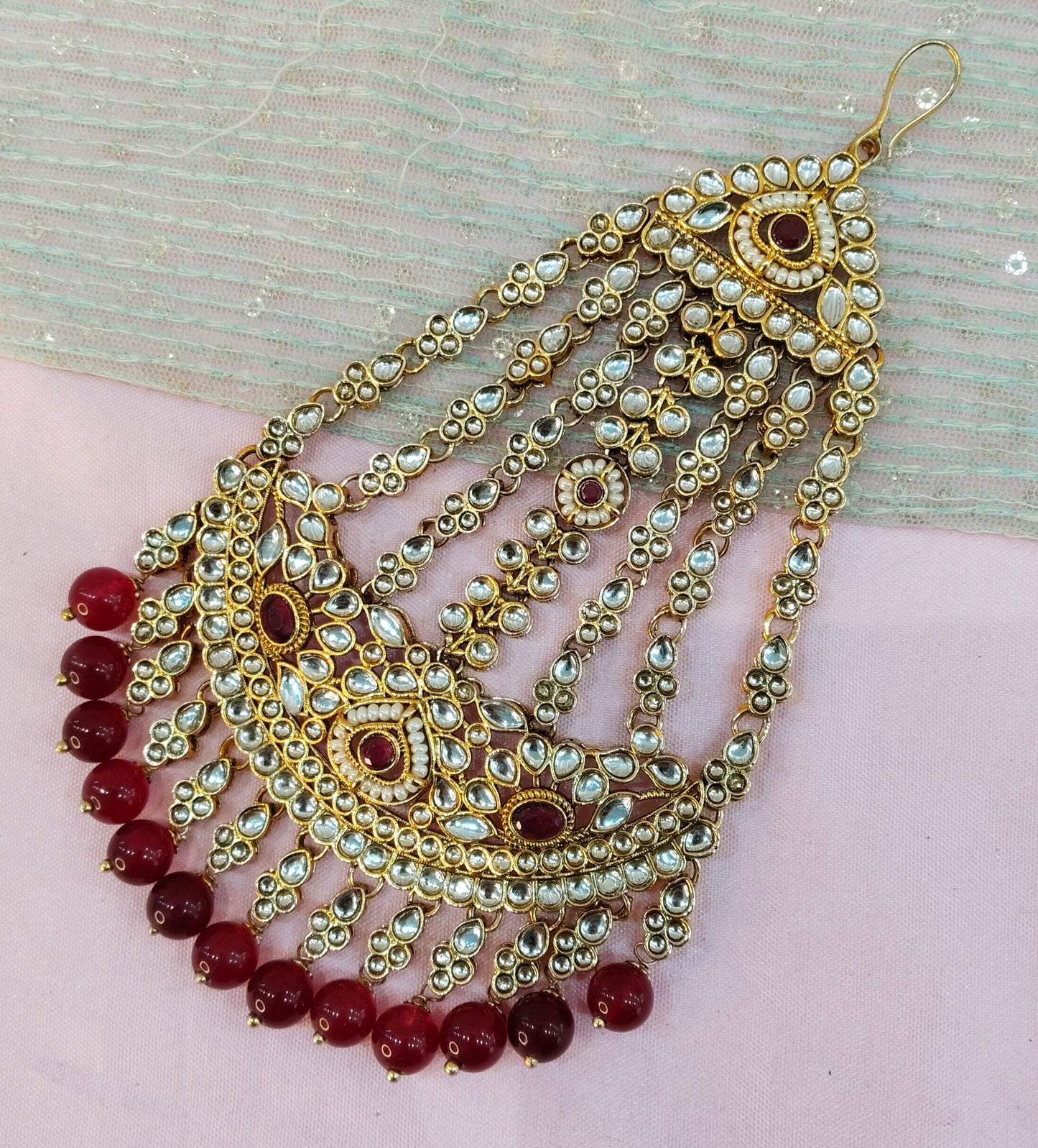 Kundan Jhumar Headpassa Bridal Passa/Pakistani side Headpiece
