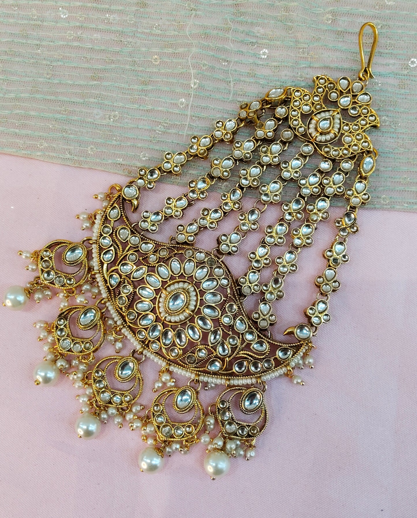 Kundan Jhumar Headpassa Bridal Passa/Pakistani side Headpiece