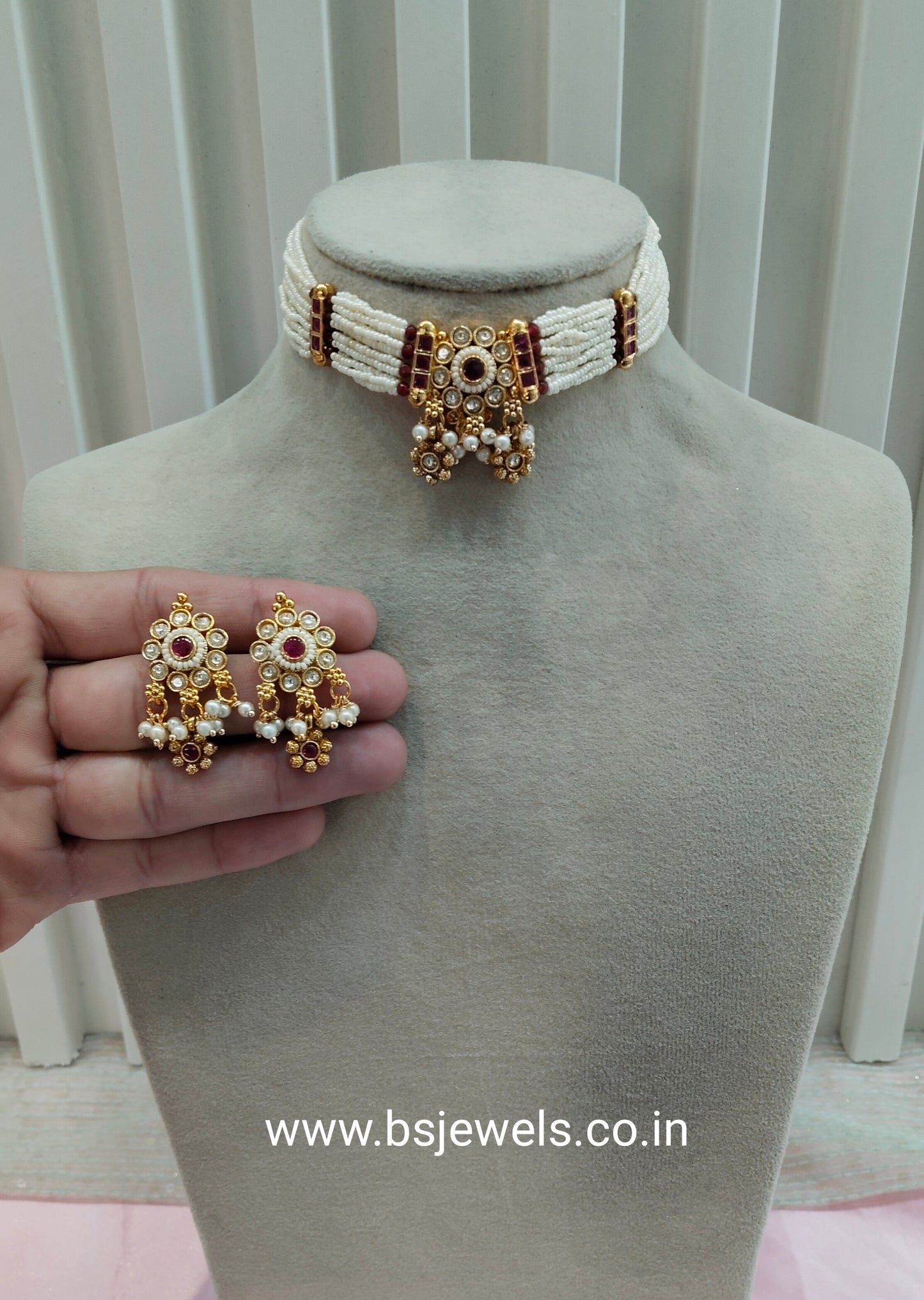 Ruby Gold Polki Kundan Choker Jewellery Jennet Set
