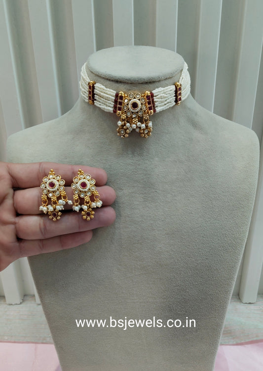 Ruby Gold Polki Kundan Choker Jewellery Jennet Set