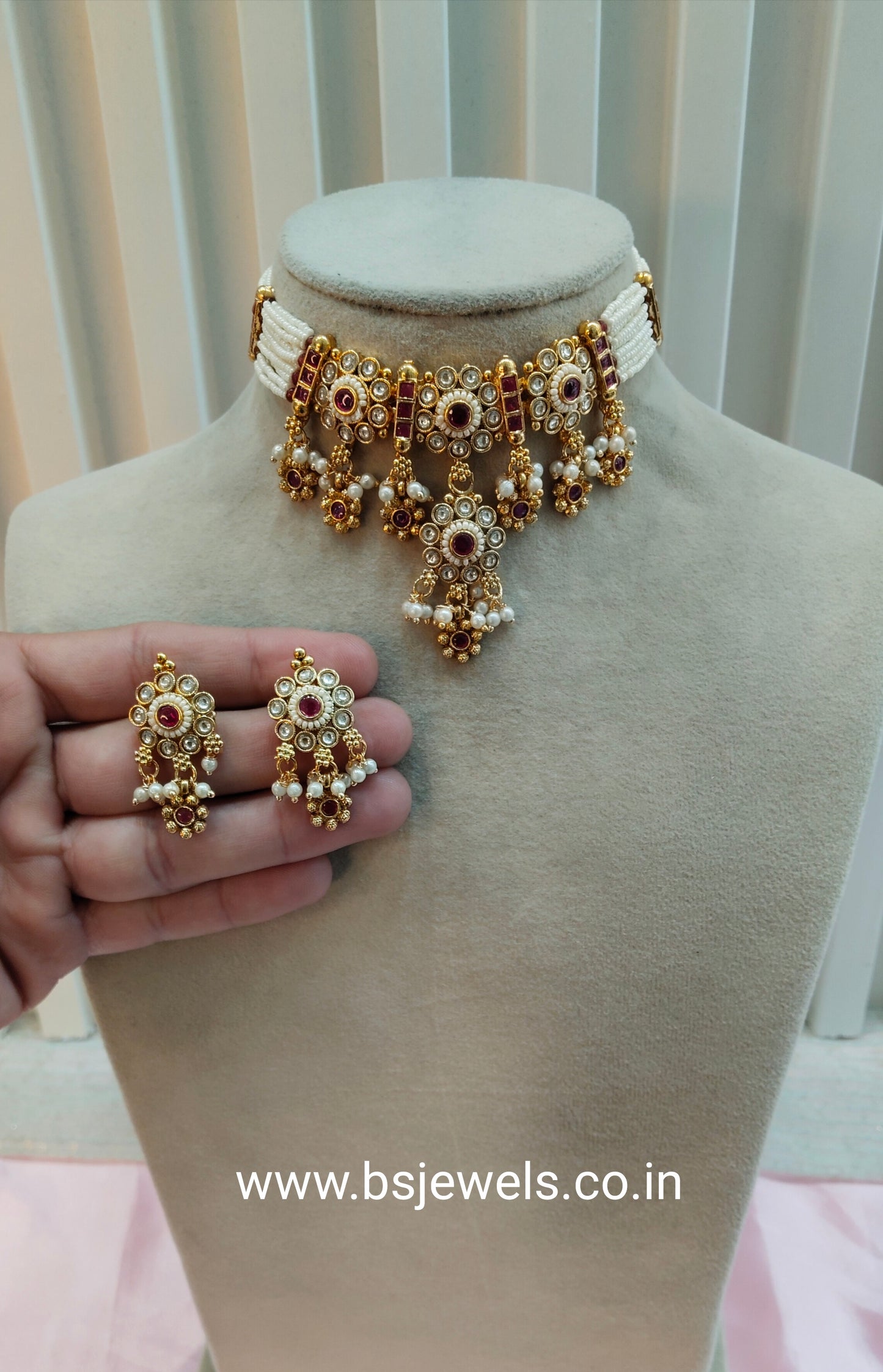 Ruby Gold Polki Kundan Choker Necklace Jewellery Jennet Set