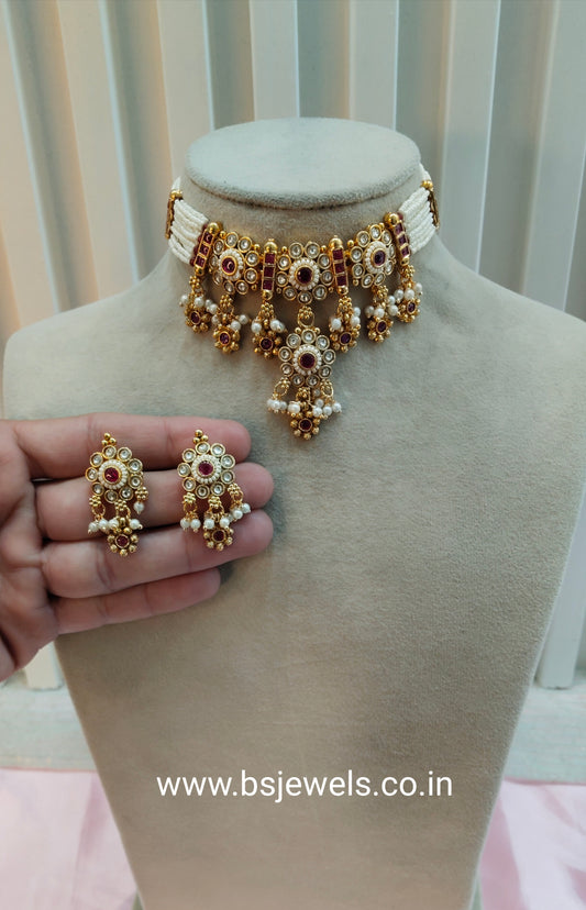 Ruby Gold Polki Kundan Choker Necklace Jewellery Jennet Set