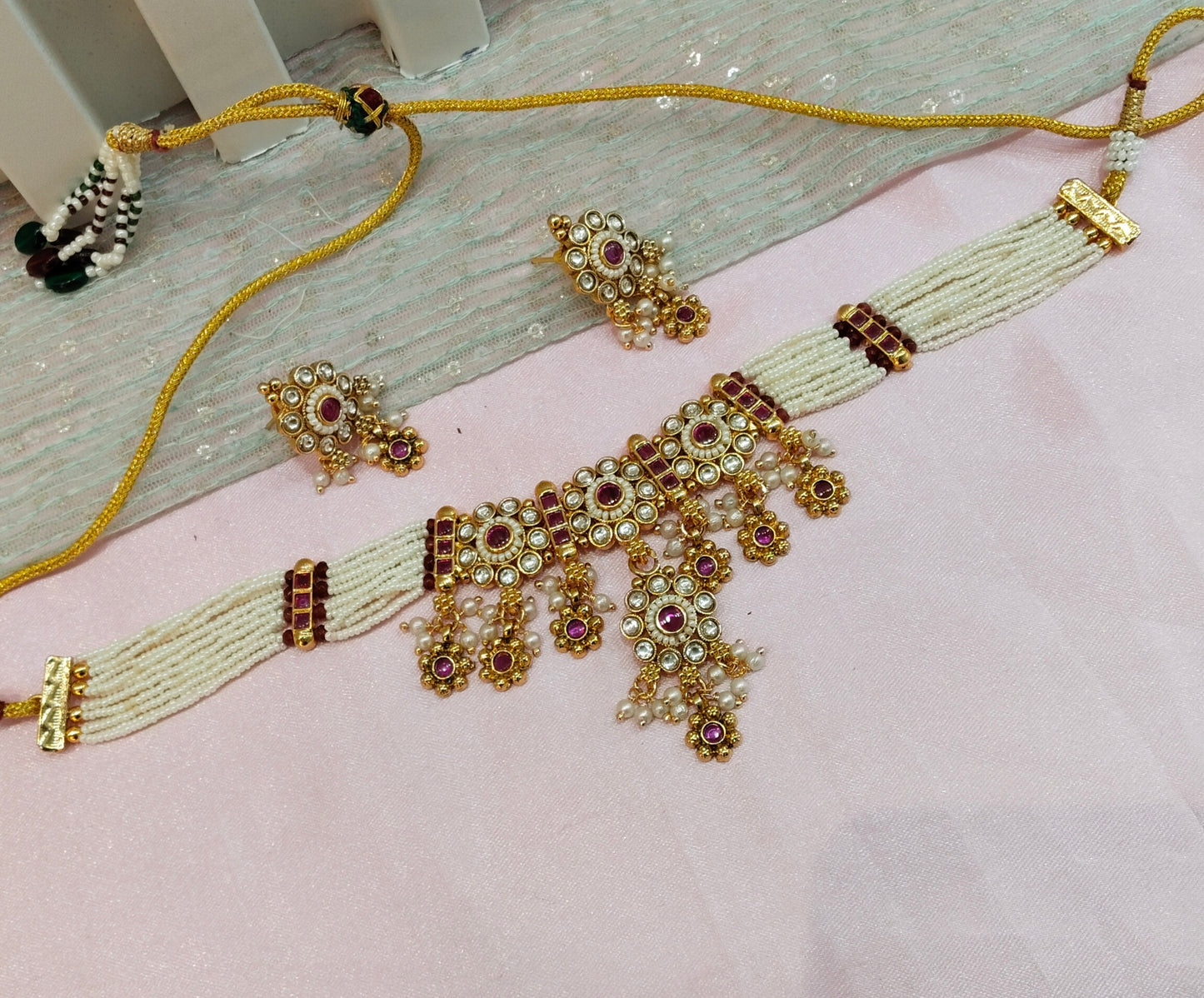 Ruby Gold Polki Kundan Choker Necklace Jewellery Jennet Set