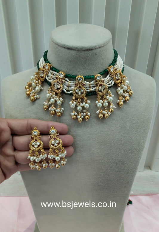 Ruby Sage Green Gold Polki Kundan Choker Necklace Jewellery Jennet Set