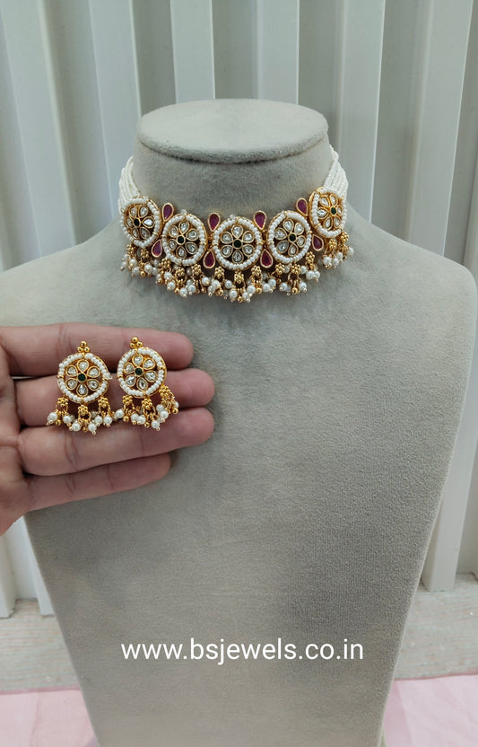 Ruby Green Gold Polki Kundan Choker Necklace Jewellery Jennet Set