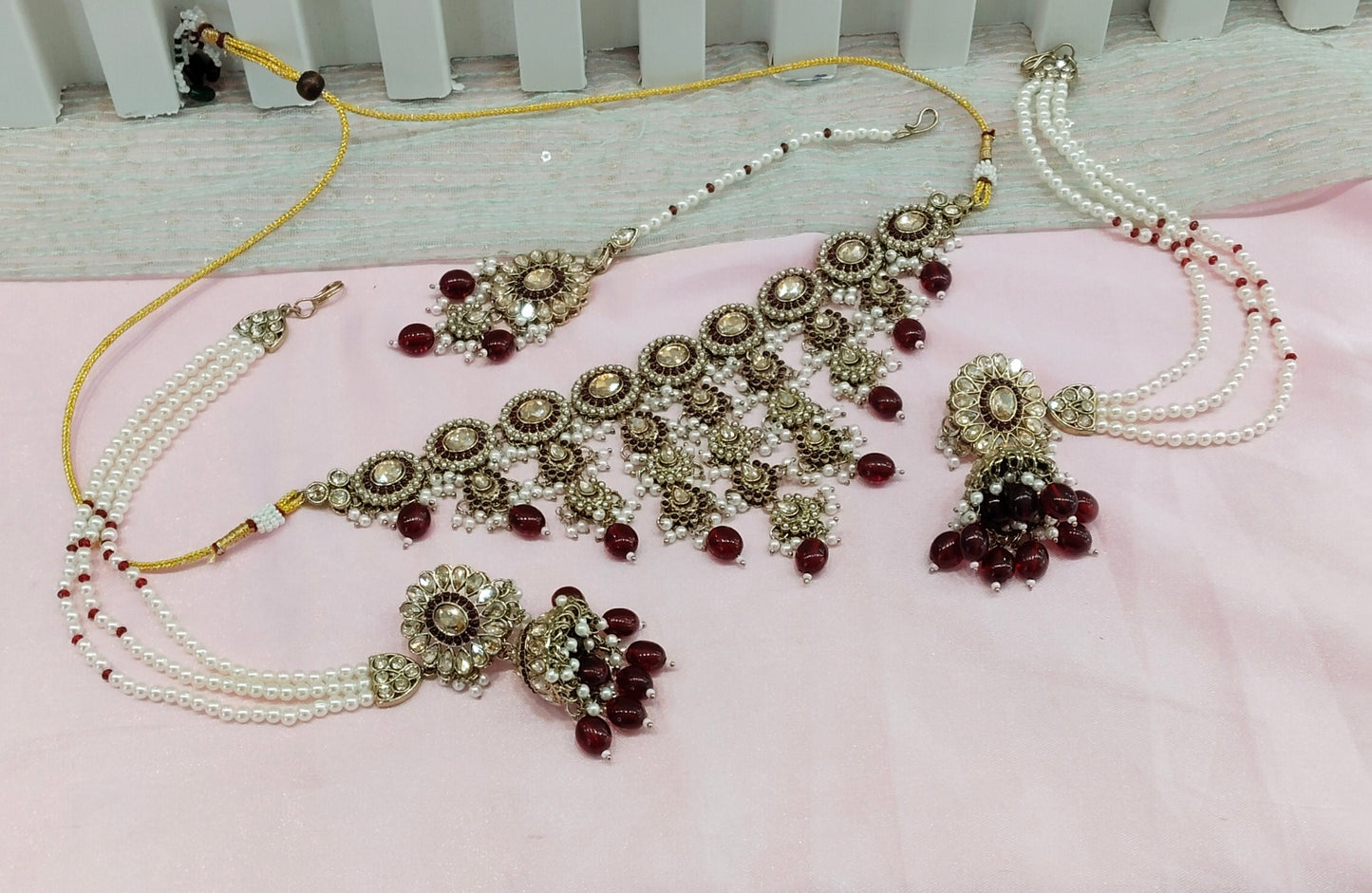 Maroon Necklace Jewellery Jaagran Set