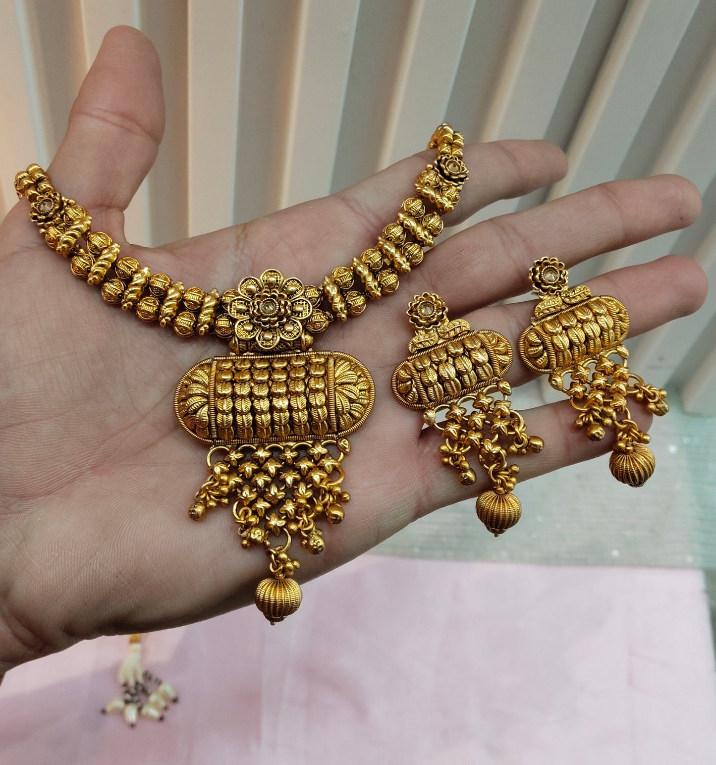 Gold Polki Necklace Jewellery Harf Set