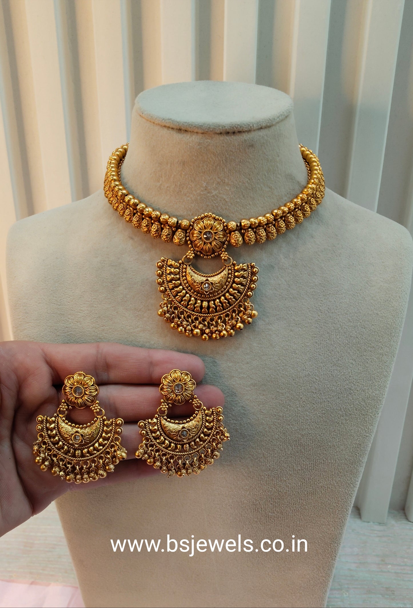 Gold Polki Necklace Jewellery Harf Set