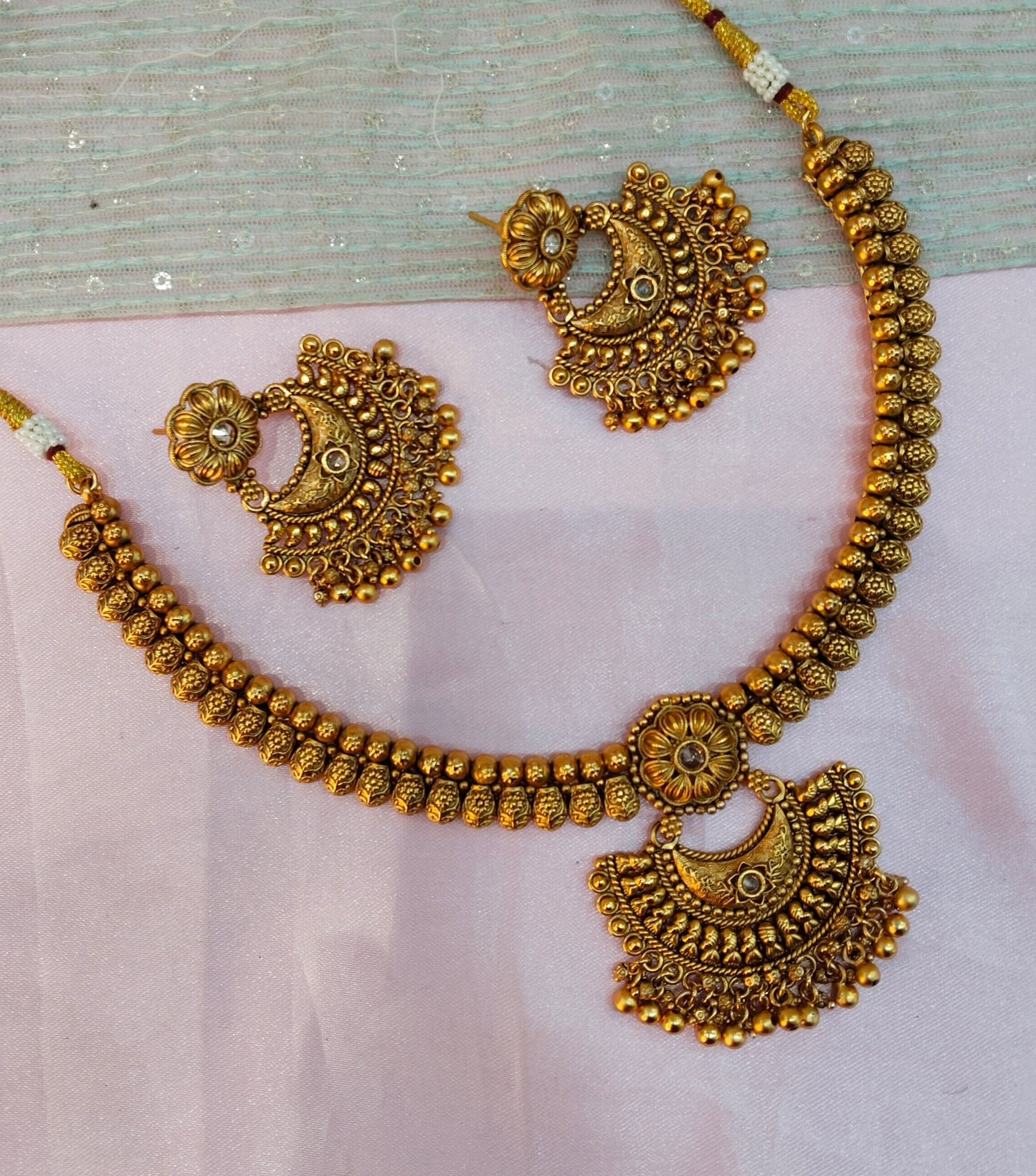 Gold Polki Necklace Jewellery Harf Set