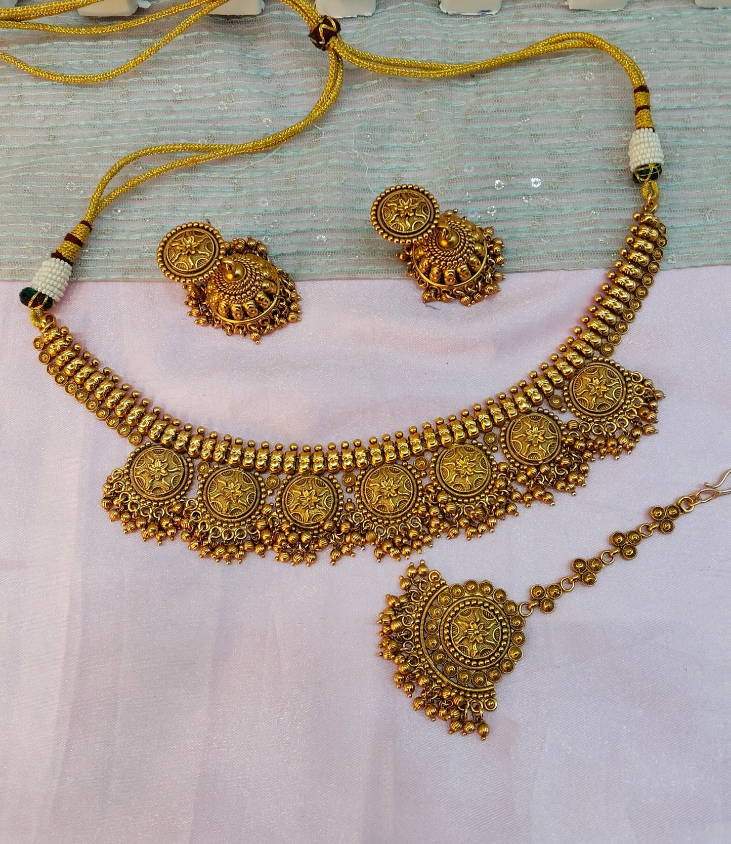 Gold Polki Necklace Jewellery Harf Set