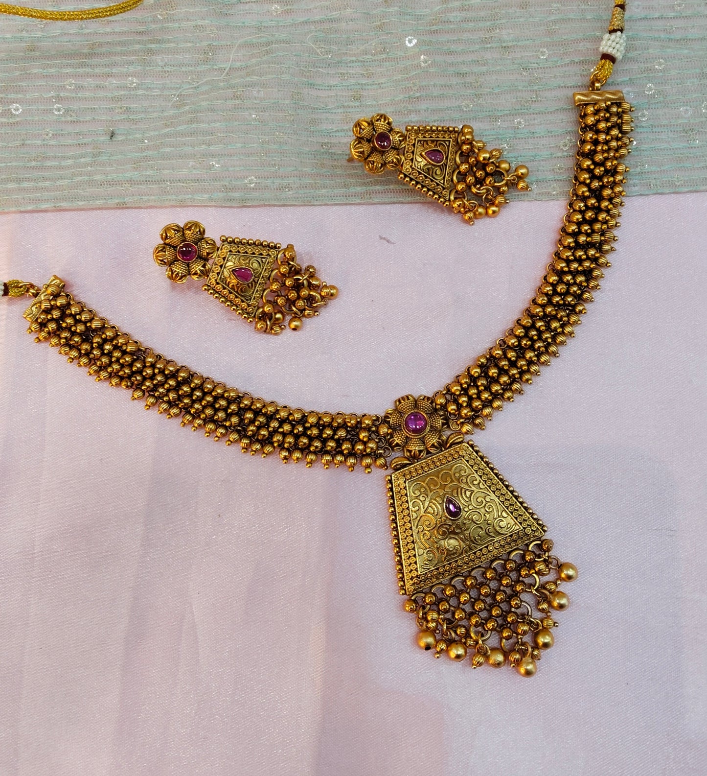 Ruby Gold Polki Necklace Jewellery Harf Set