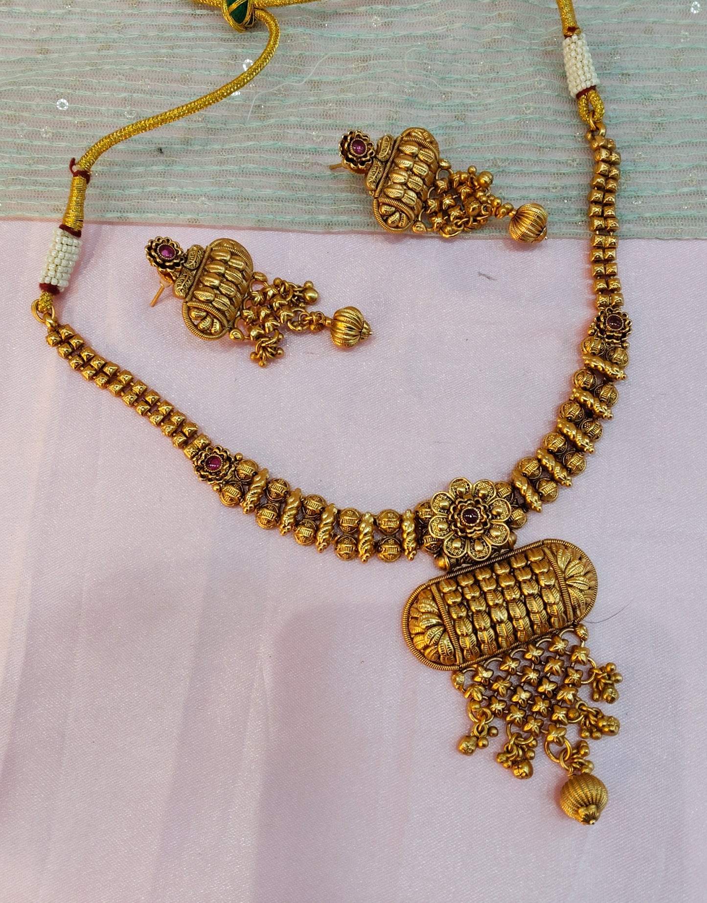 Ruby Gold Polki Necklace Jewellery Harf Set
