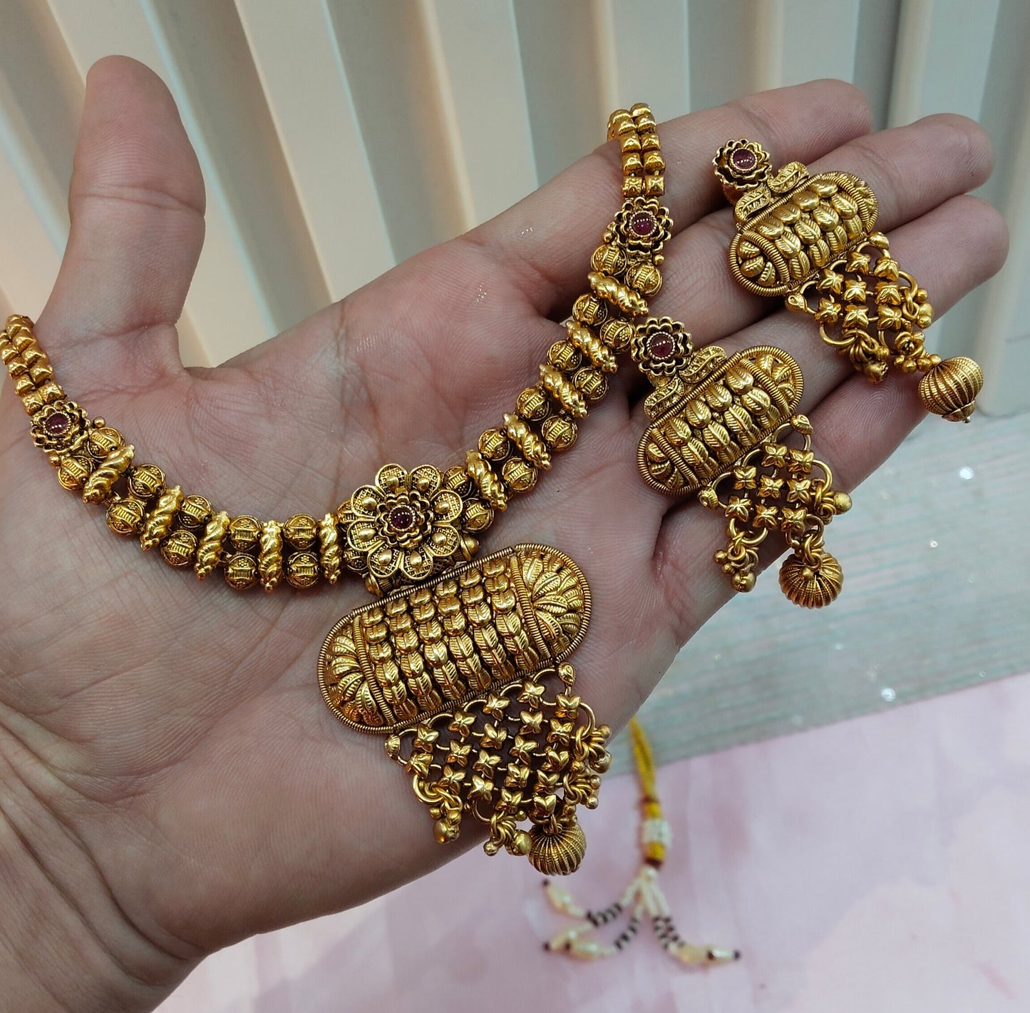 Ruby Gold Polki Necklace Jewellery Harf Set