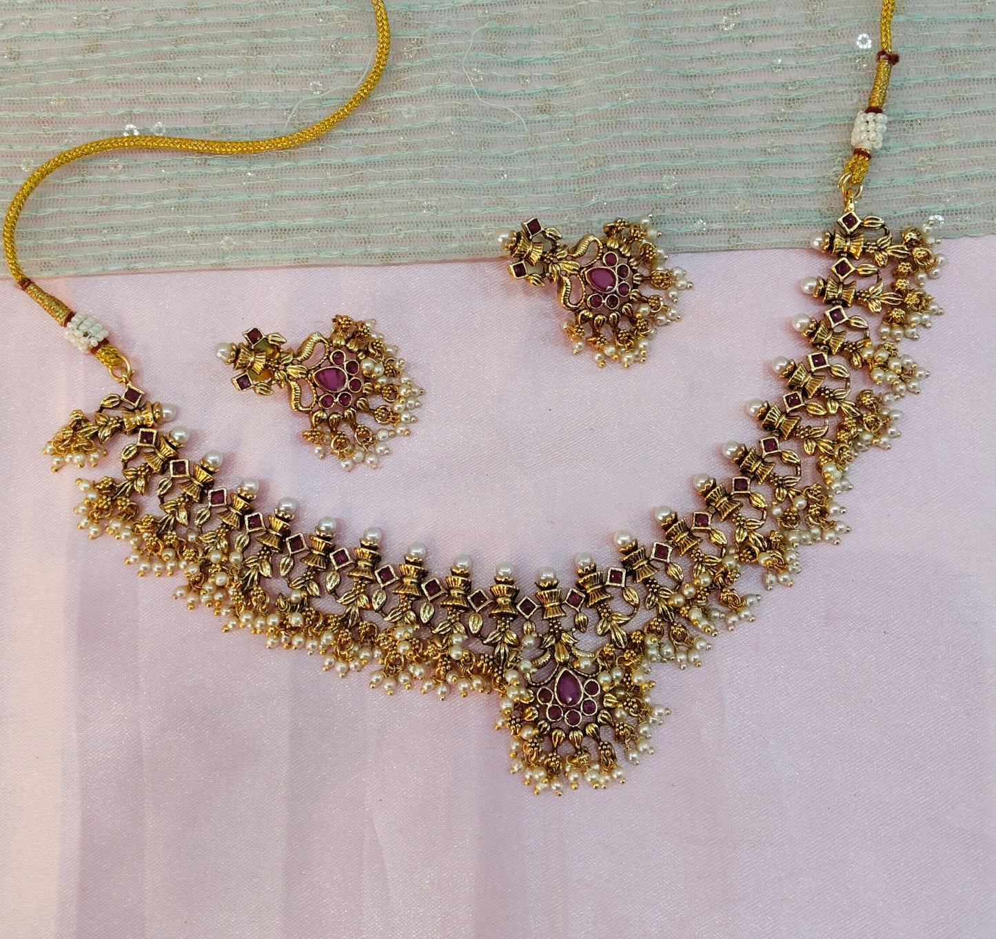 Ruby Gold Polki Necklace Jewellery Harf Set