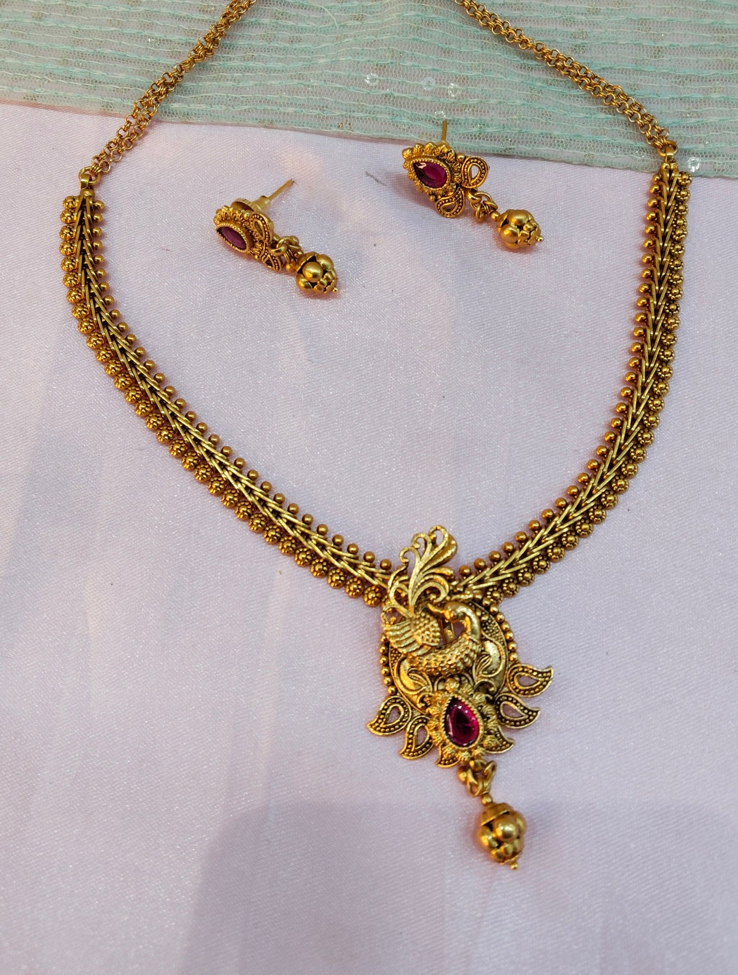 Ruby Gold Polki Necklace Jewellery Harf Set