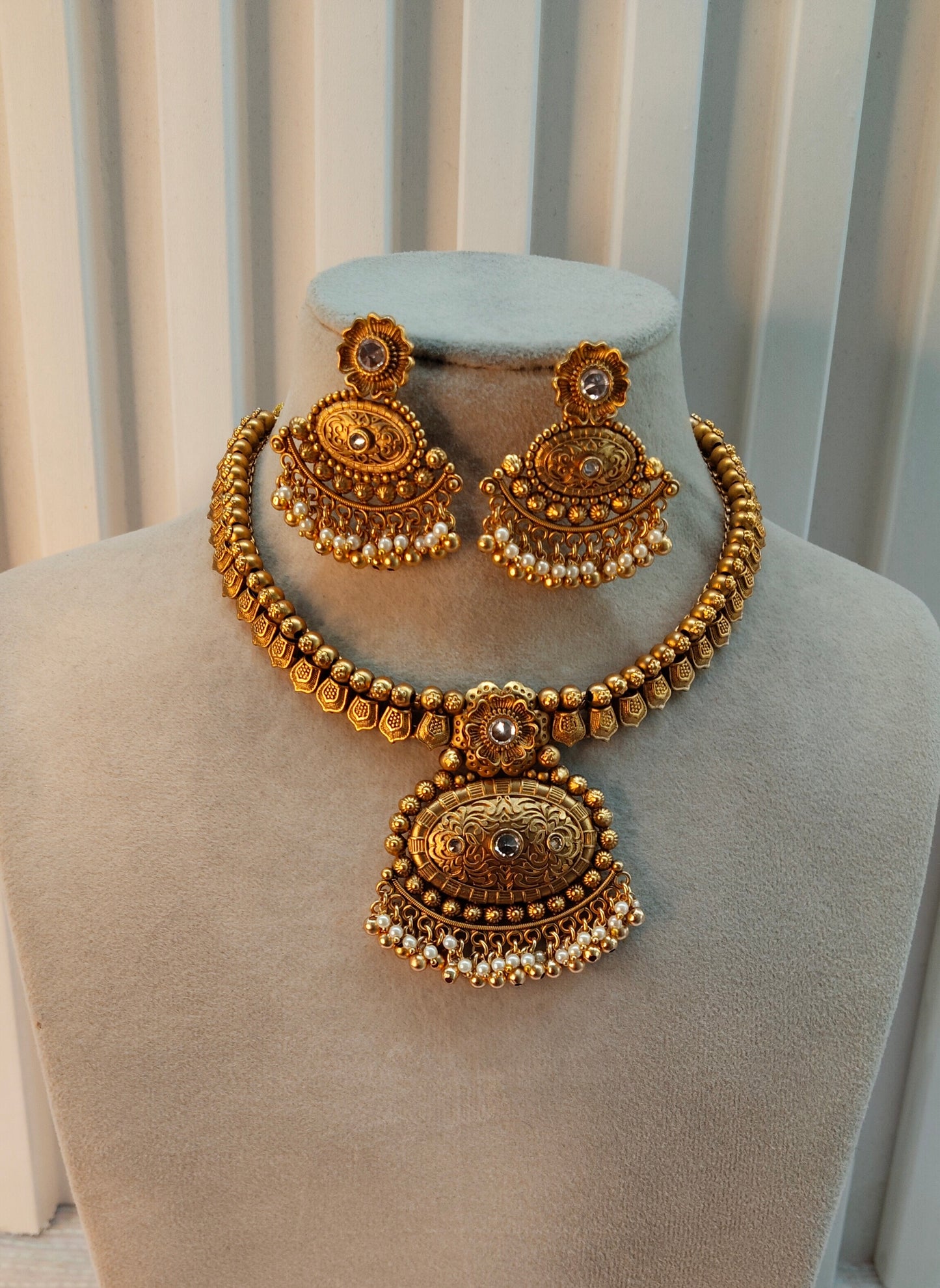Gold Polki Necklace Jewellery Harf Set