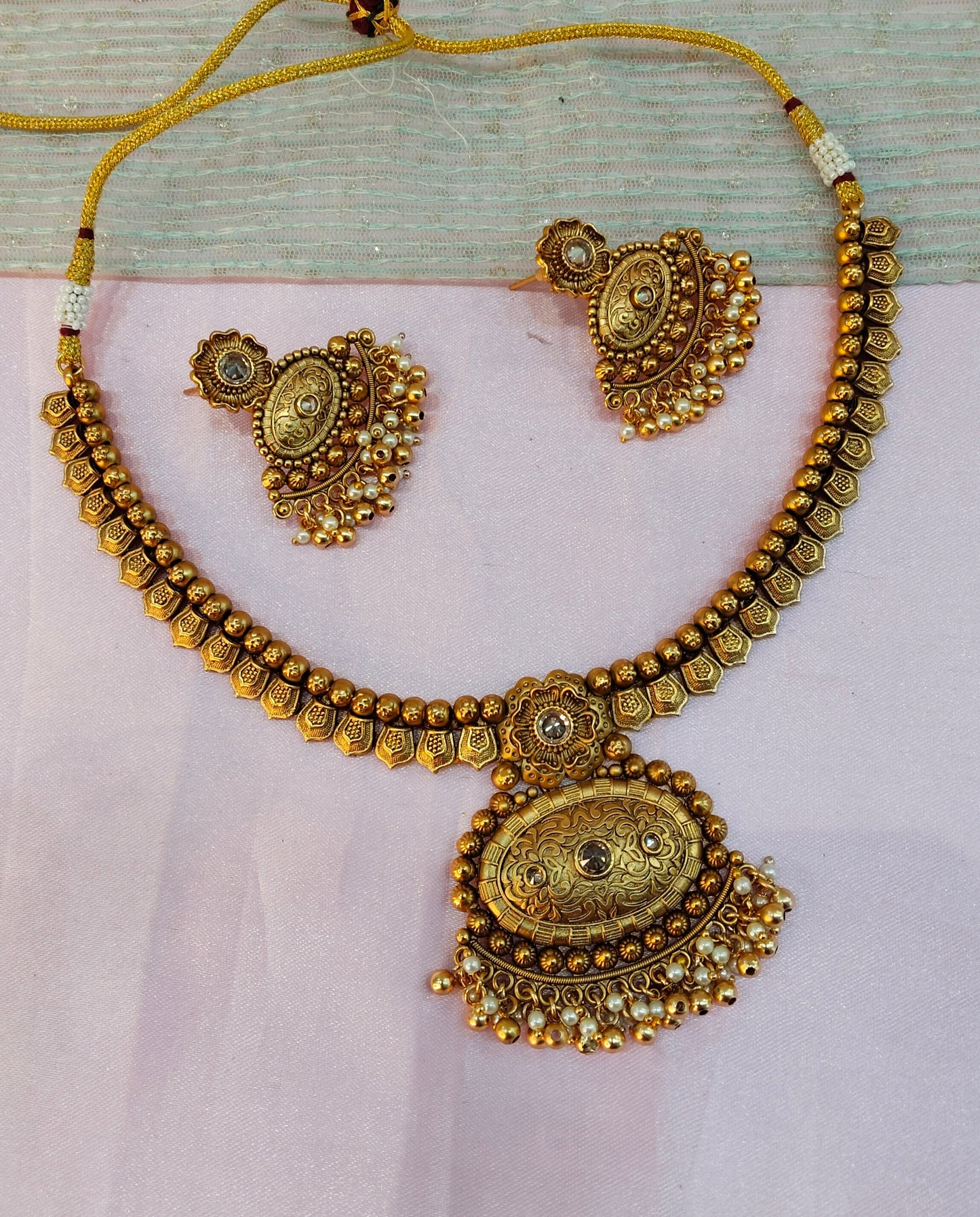 Gold Polki Necklace Jewellery Harf Set
