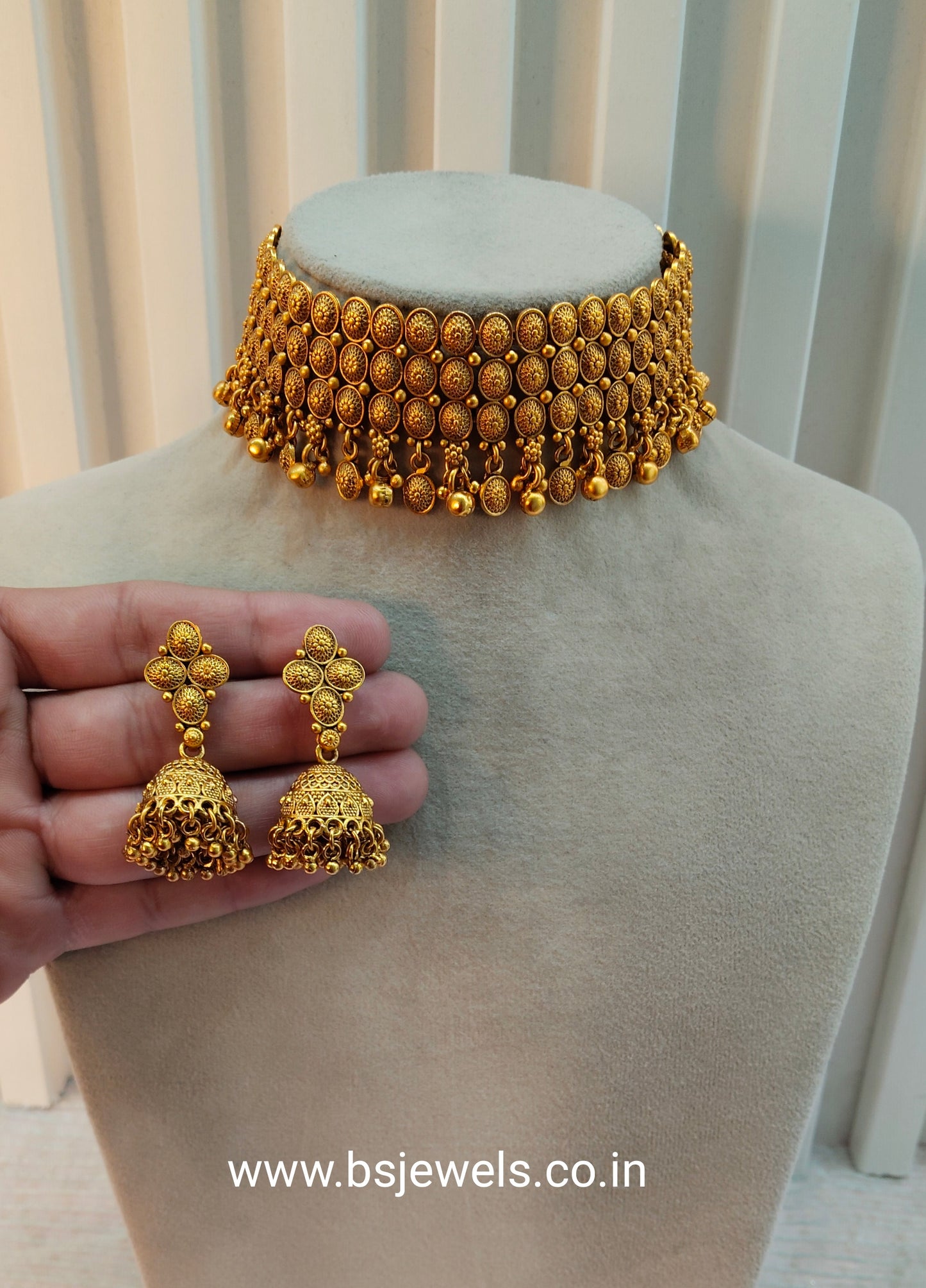 Gold Polki Choker Jewellery Harf Set