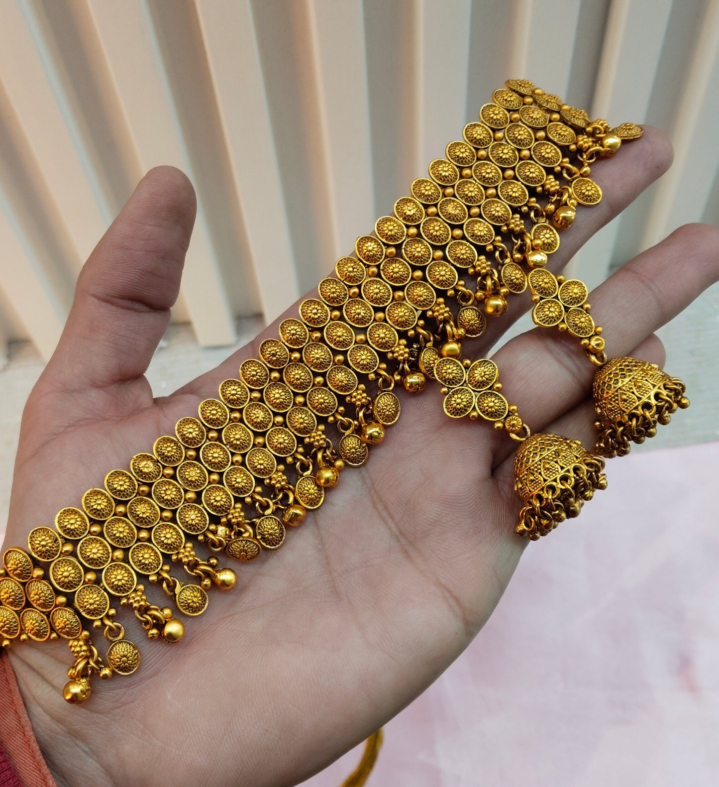 Gold Polki Choker Jewellery Harf Set
