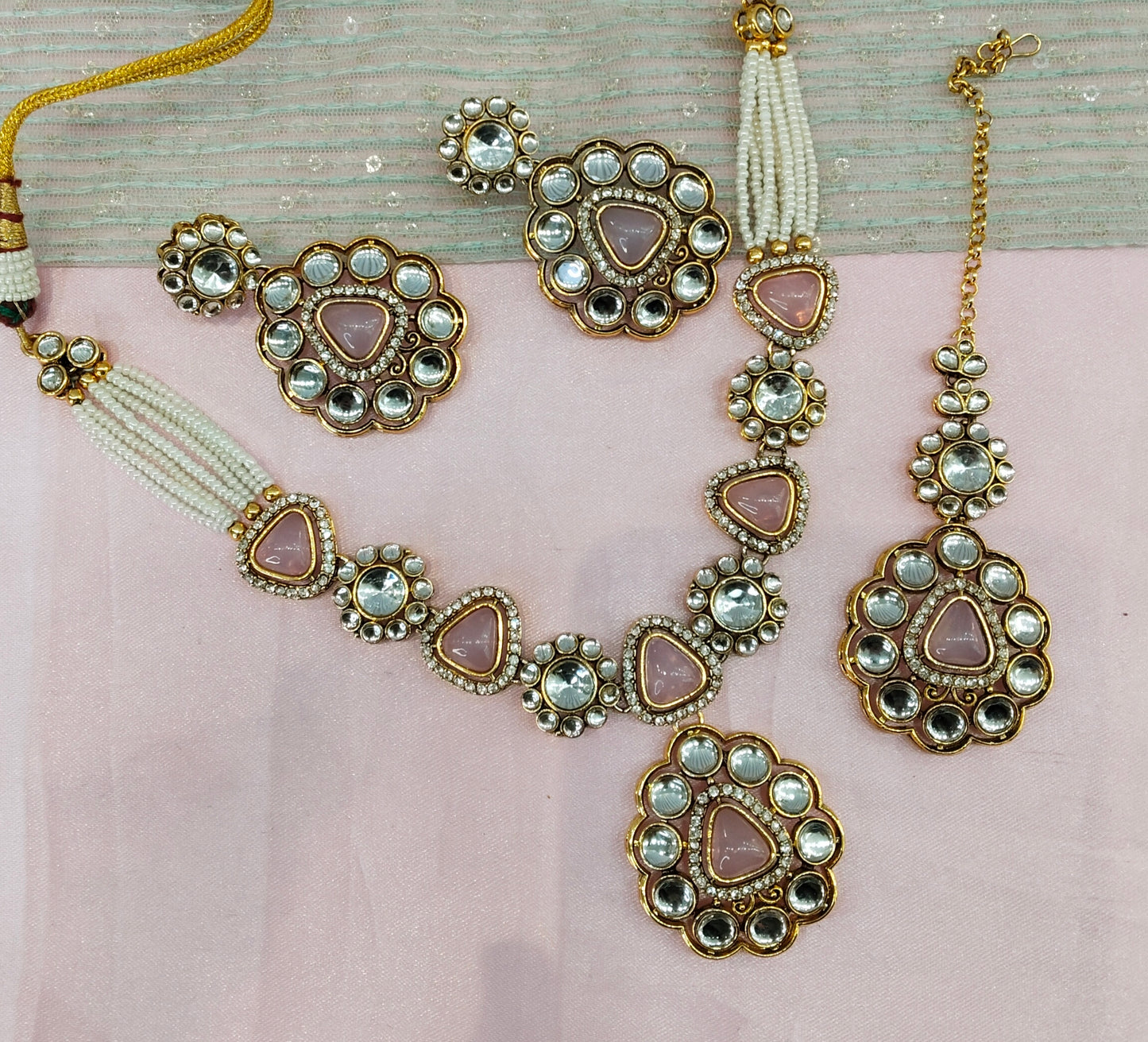Pink Gold Kundan Necklace Jewellery Kajal Set
