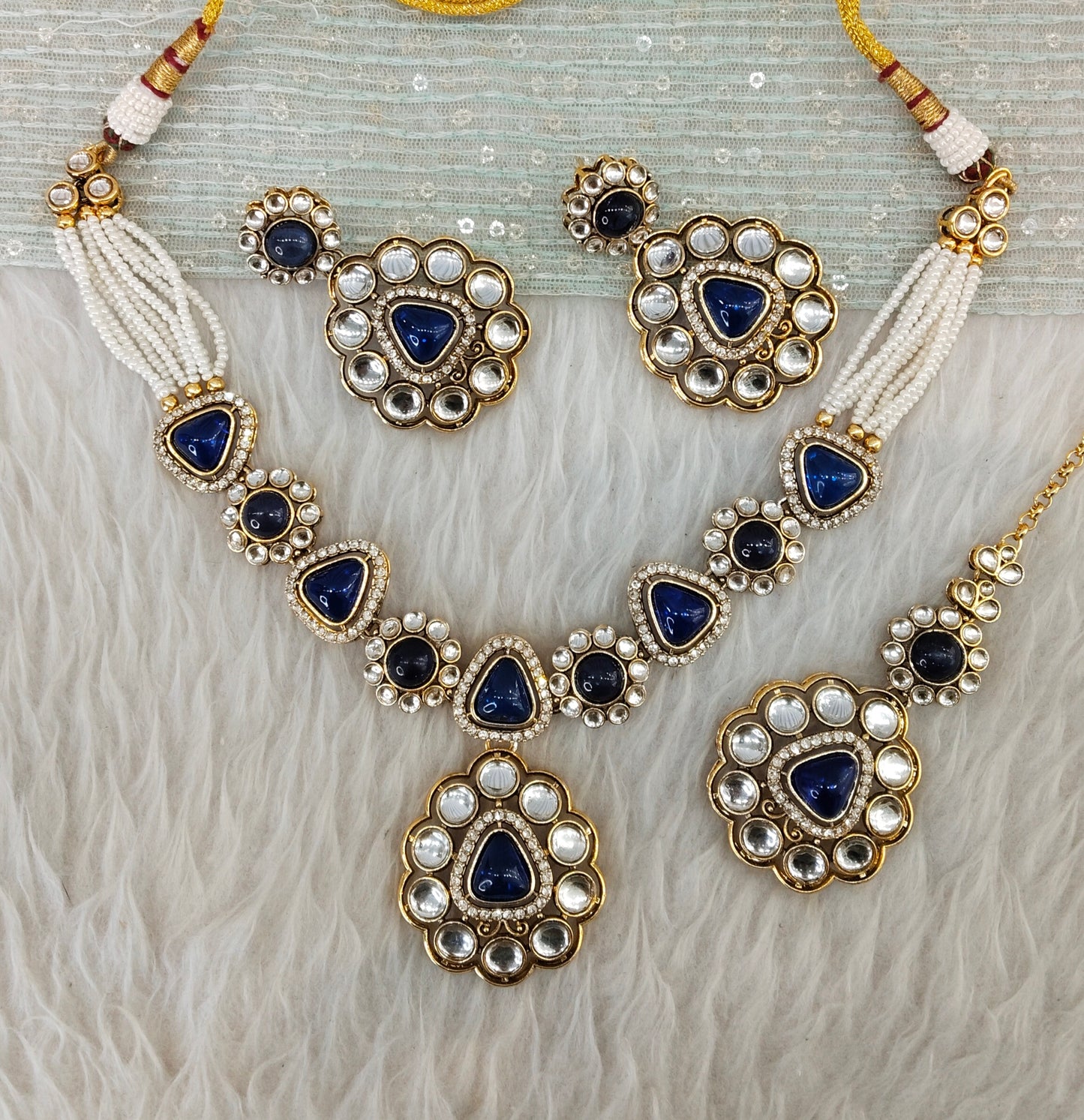 Blue Gold Kundan Necklace Jewellery Kajal Set