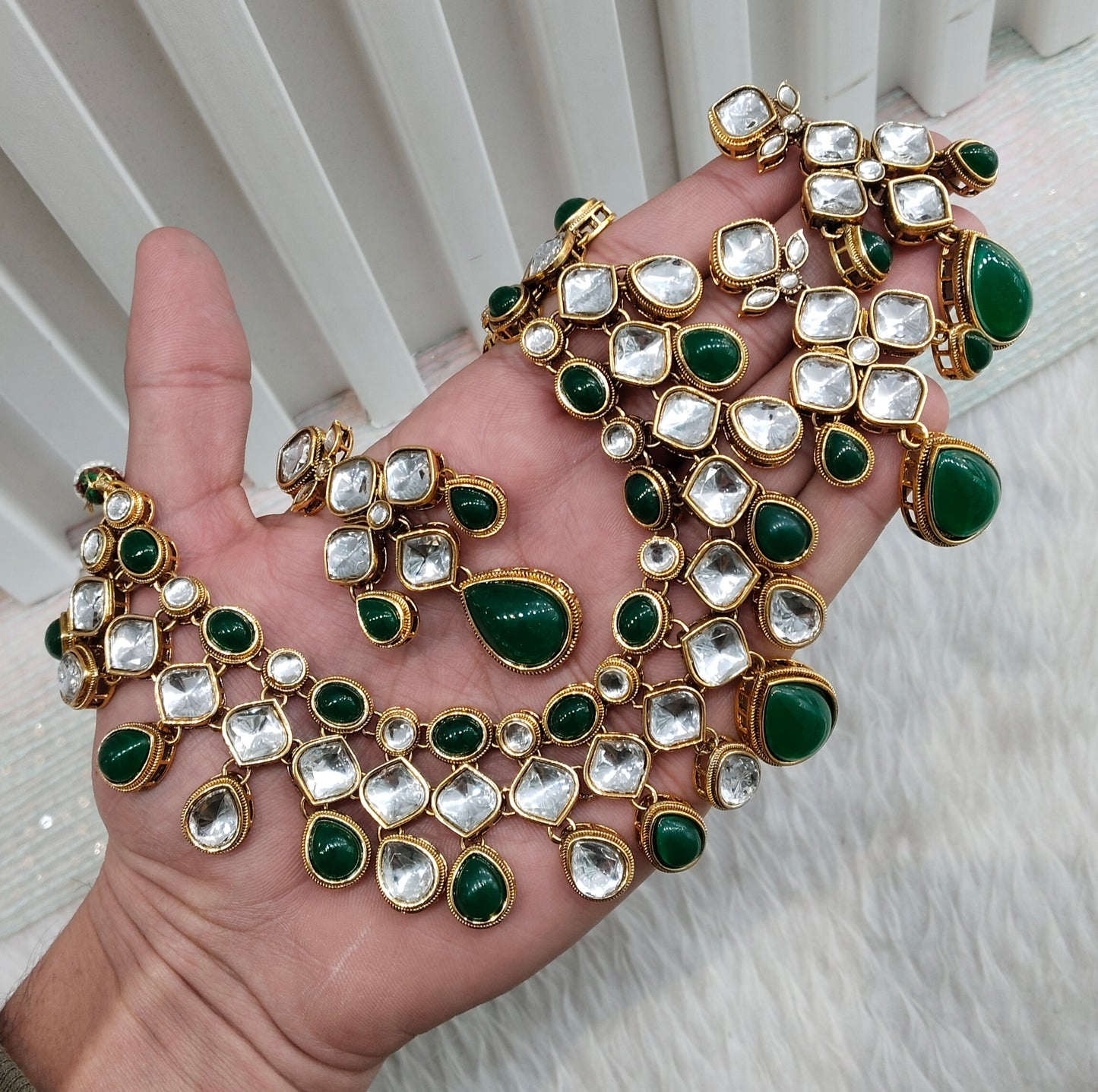 Green Gold Kundan Necklace Jewellery Raveena Set