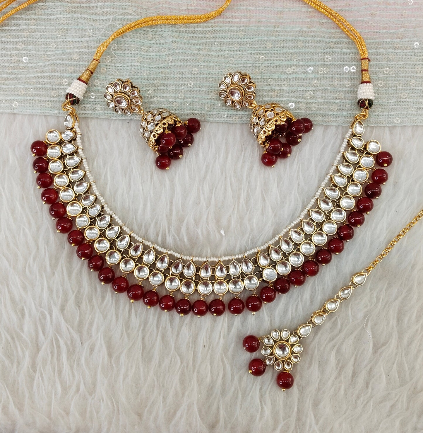 Ruby Gold Kundan Necklace Jewellery Roshan Set