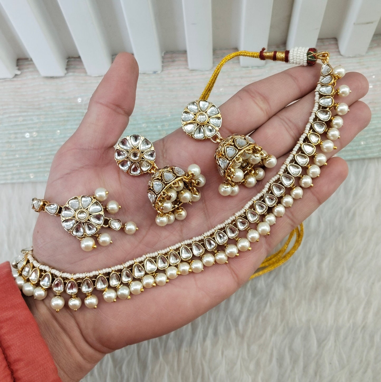 White Gold Kundan Necklace Jewellery Prince Set
