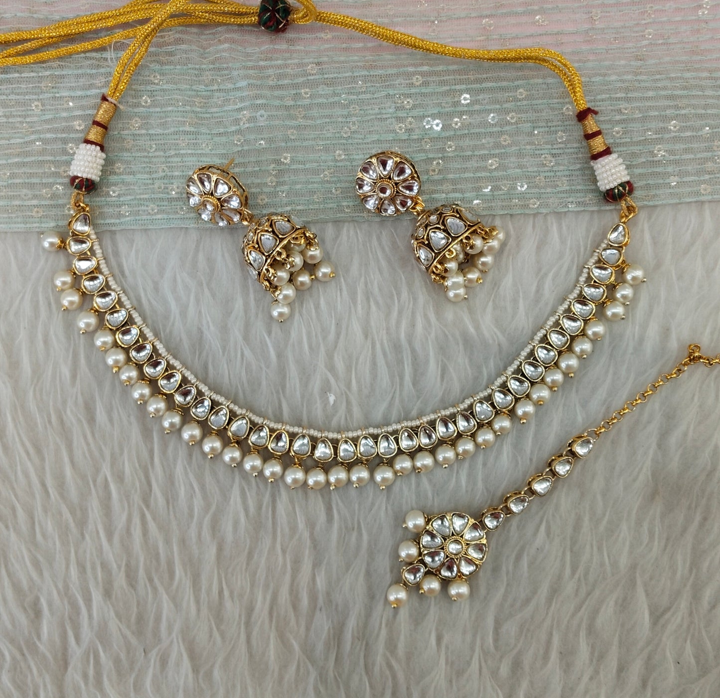 White Gold Kundan Necklace Jewellery Prince Set